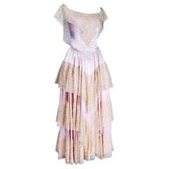 A Satin & Blonde Lace French Evening Couture Dress by Philippe & Gaston C. 1937