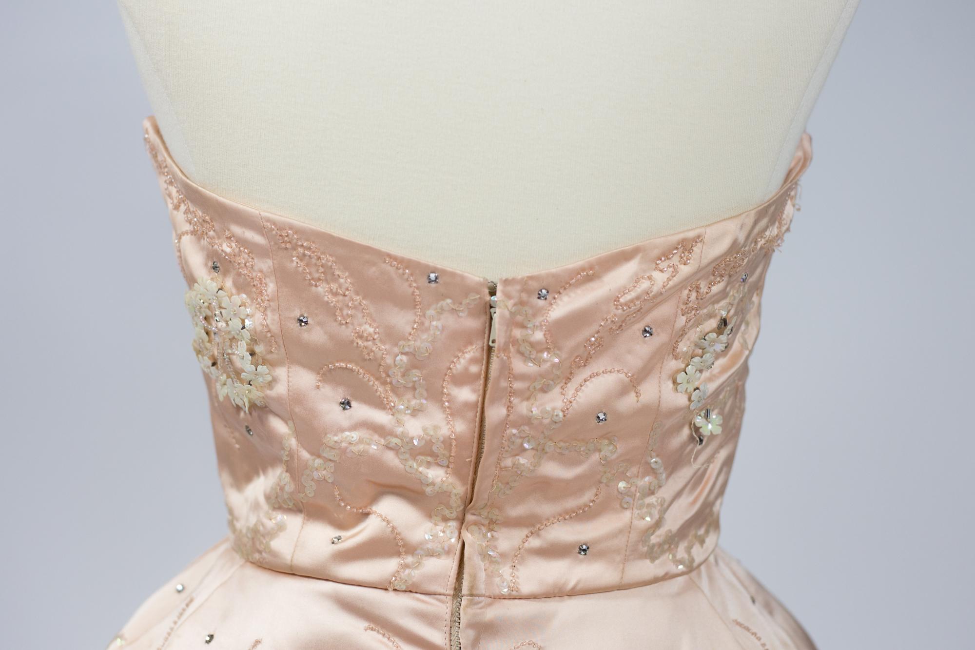 A Satin Embroidered Ball Gown by Harvey Berin Designed by Karen Stark Circa 1955 For Sale 1