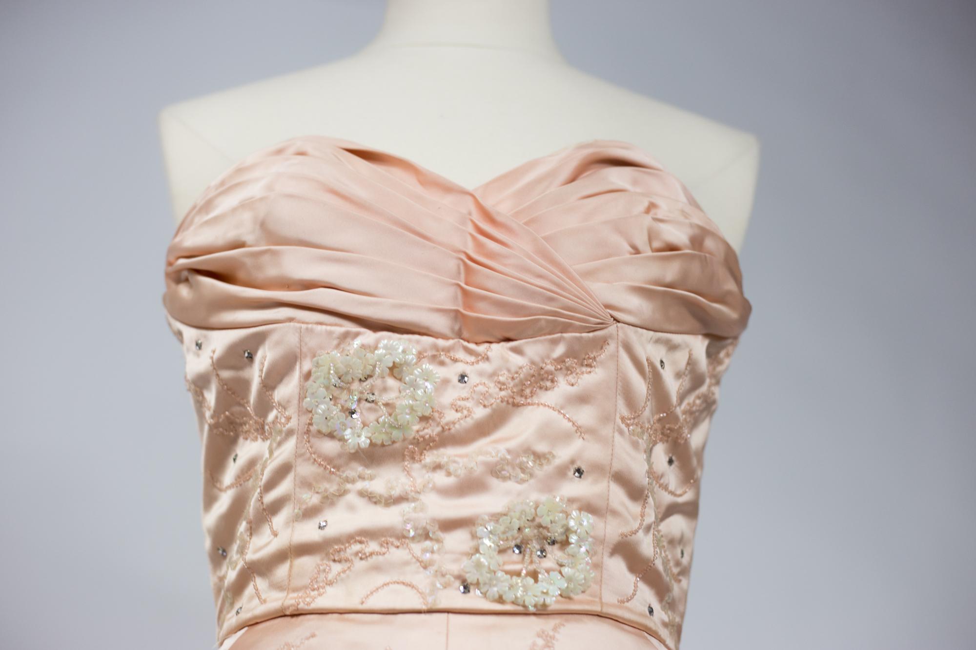 A Satin Embroidered Ball Gown by Harvey Berin Designed by Karen Stark Circa 1955 For Sale 3