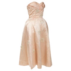 A Satin Embroidered Ball Gown by Harvey Berin Designed by Karen Stark Circa 1955