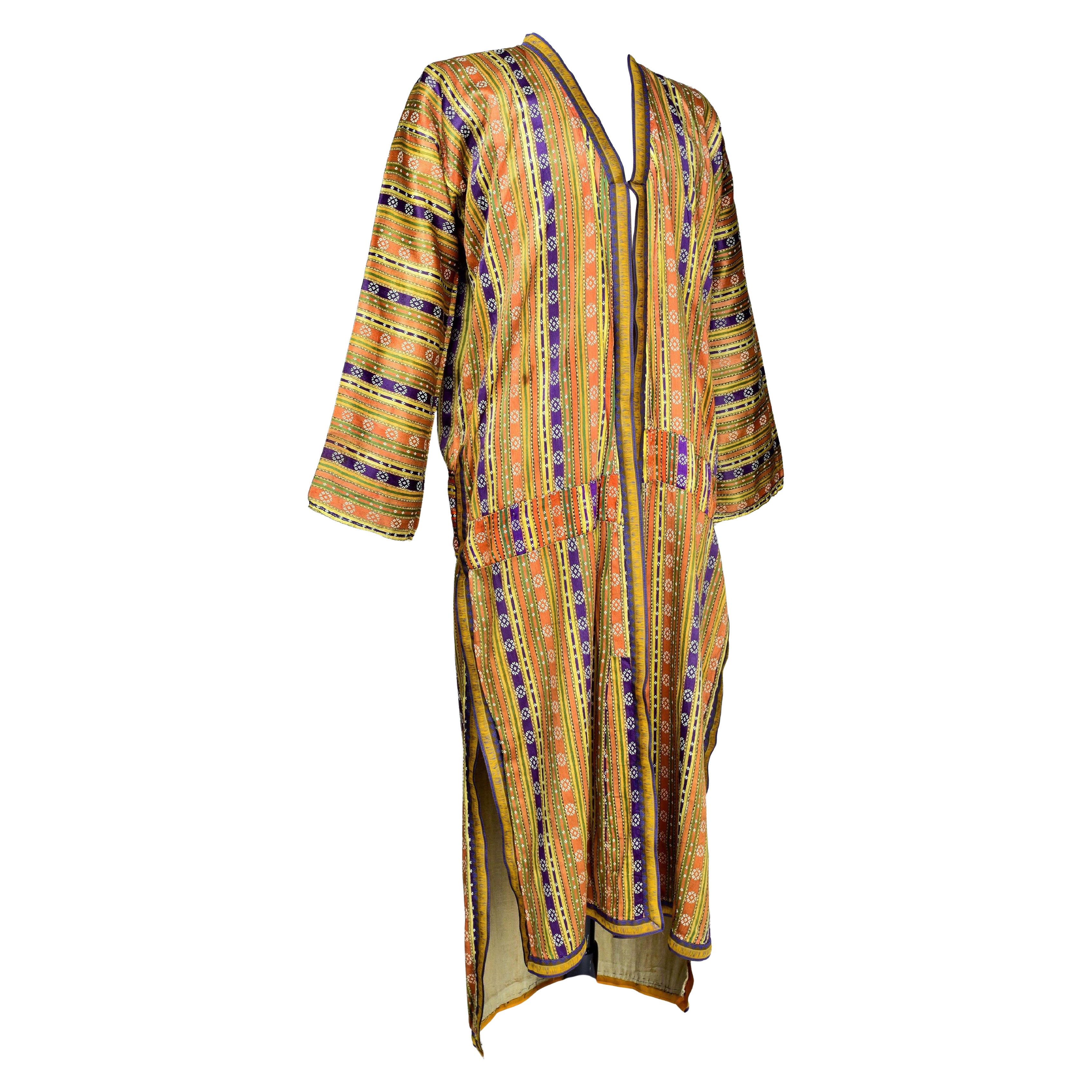 A Satin Striped Kaftan - Ottoman Empire Circa 1900 - 1920 For Sale