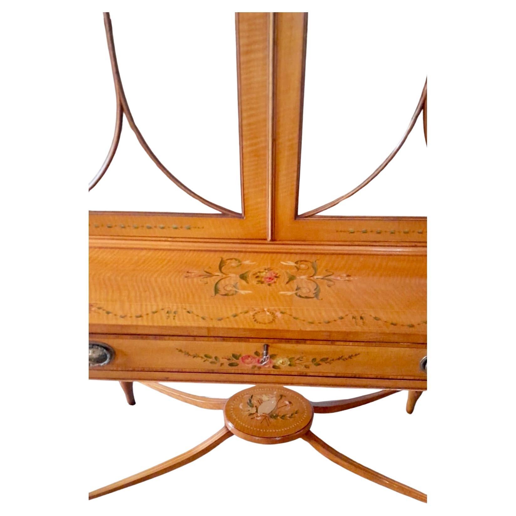 20th Century A Satinwood Hand Painted Sheraton Revival Cabinet on Stand For Sale