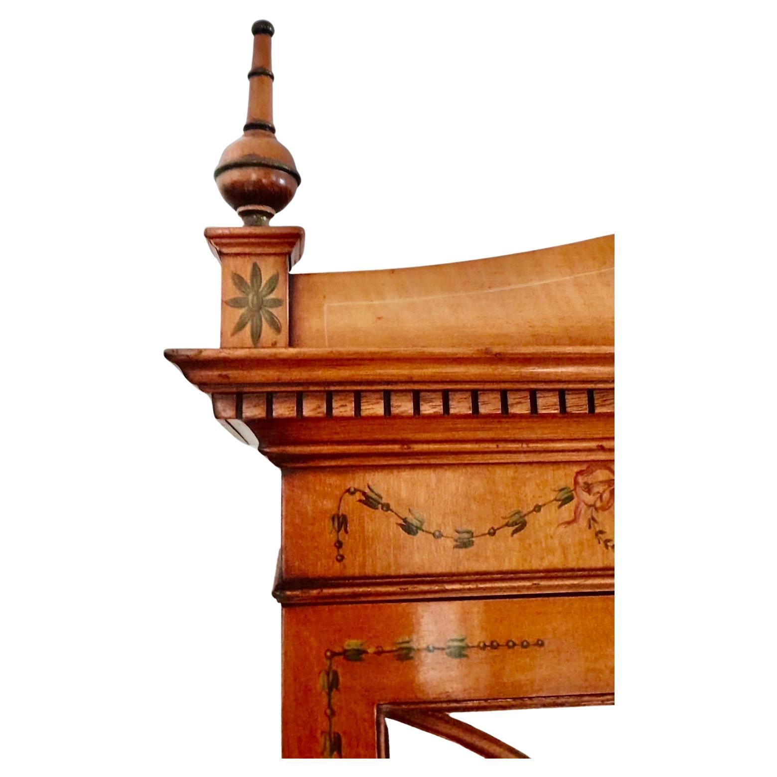 A Satinwood Hand Painted Sheraton Revival Cabinet on Stand For Sale 2
