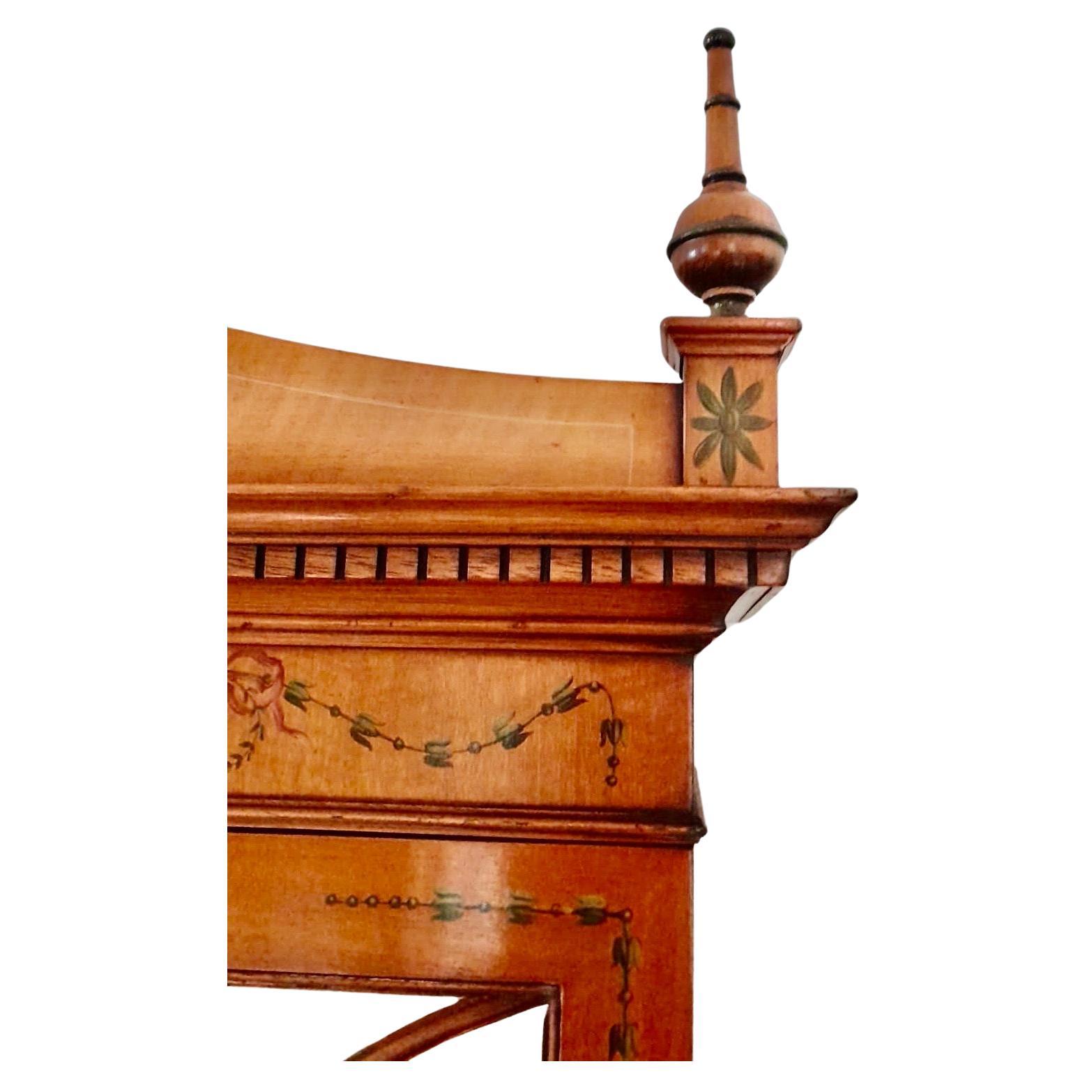 A Satinwood Hand Painted Sheraton Revival Cabinet on Stand For Sale 3