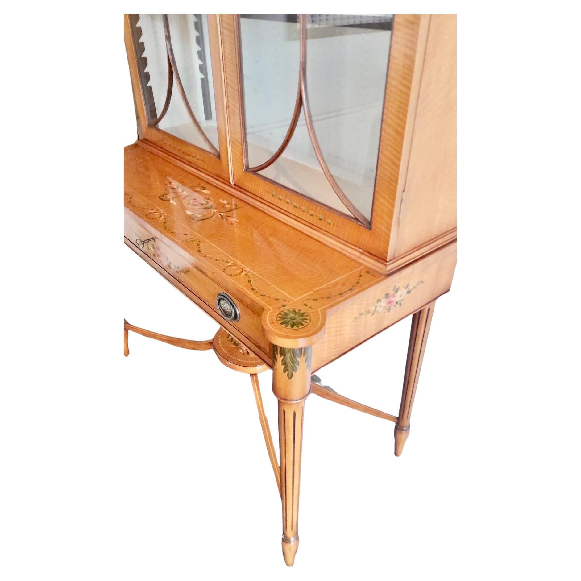 A Satinwood Hand Painted Sheraton Revival Cabinet on Stand For Sale 4