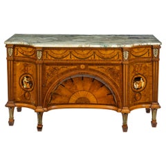 Satinwood Sheraton Revival Breakfront Marquetry Commode