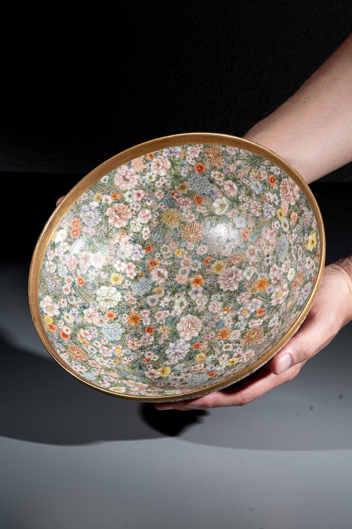 Ceramic A Satsuma ceramic bowl decorated with a millefiori motif, signed Kinkozan