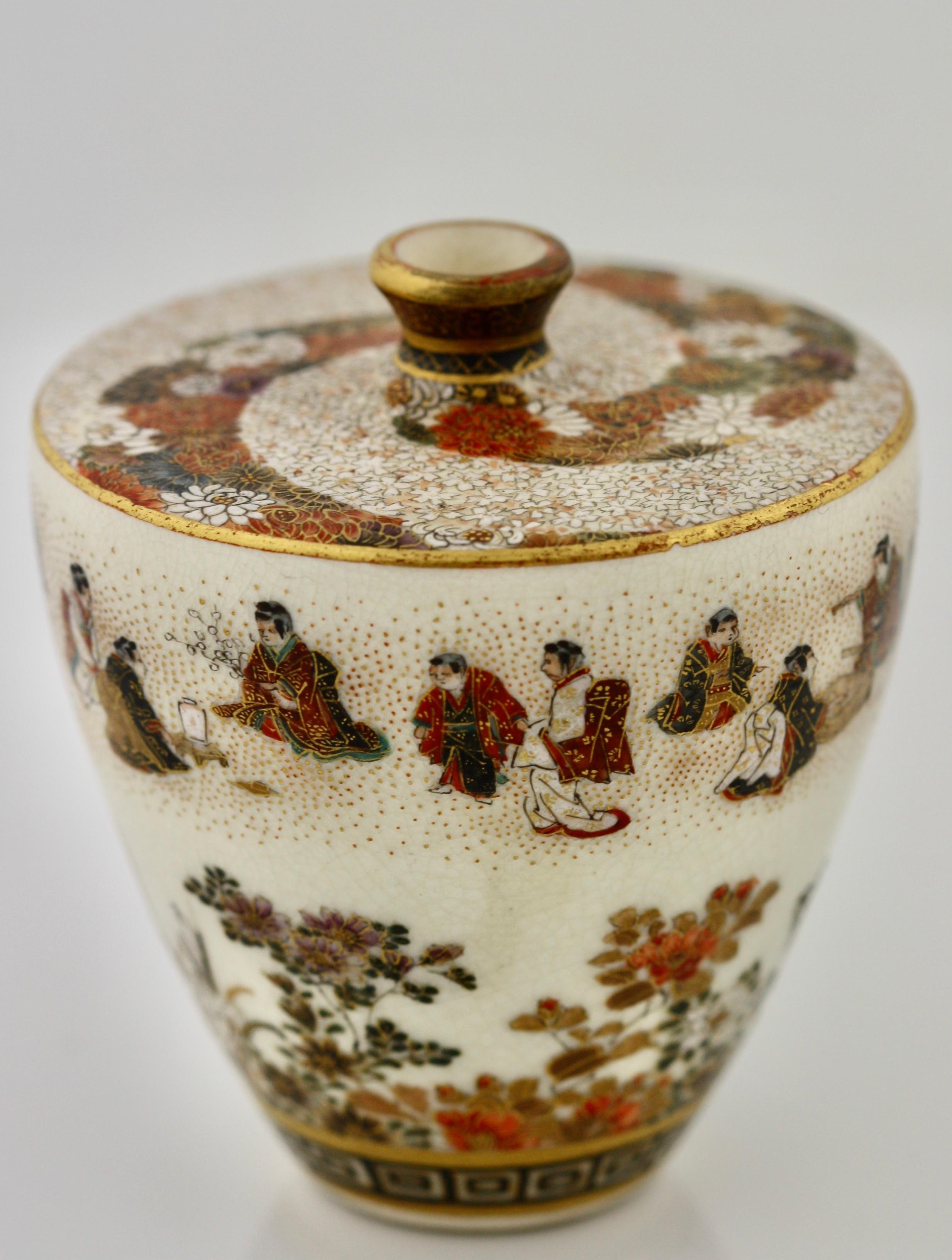 Late 19th Century Satsuma Earthenware Flat Shouldered Ovoid Vase, Garlic Mouth by Yabu Meizan For Sale