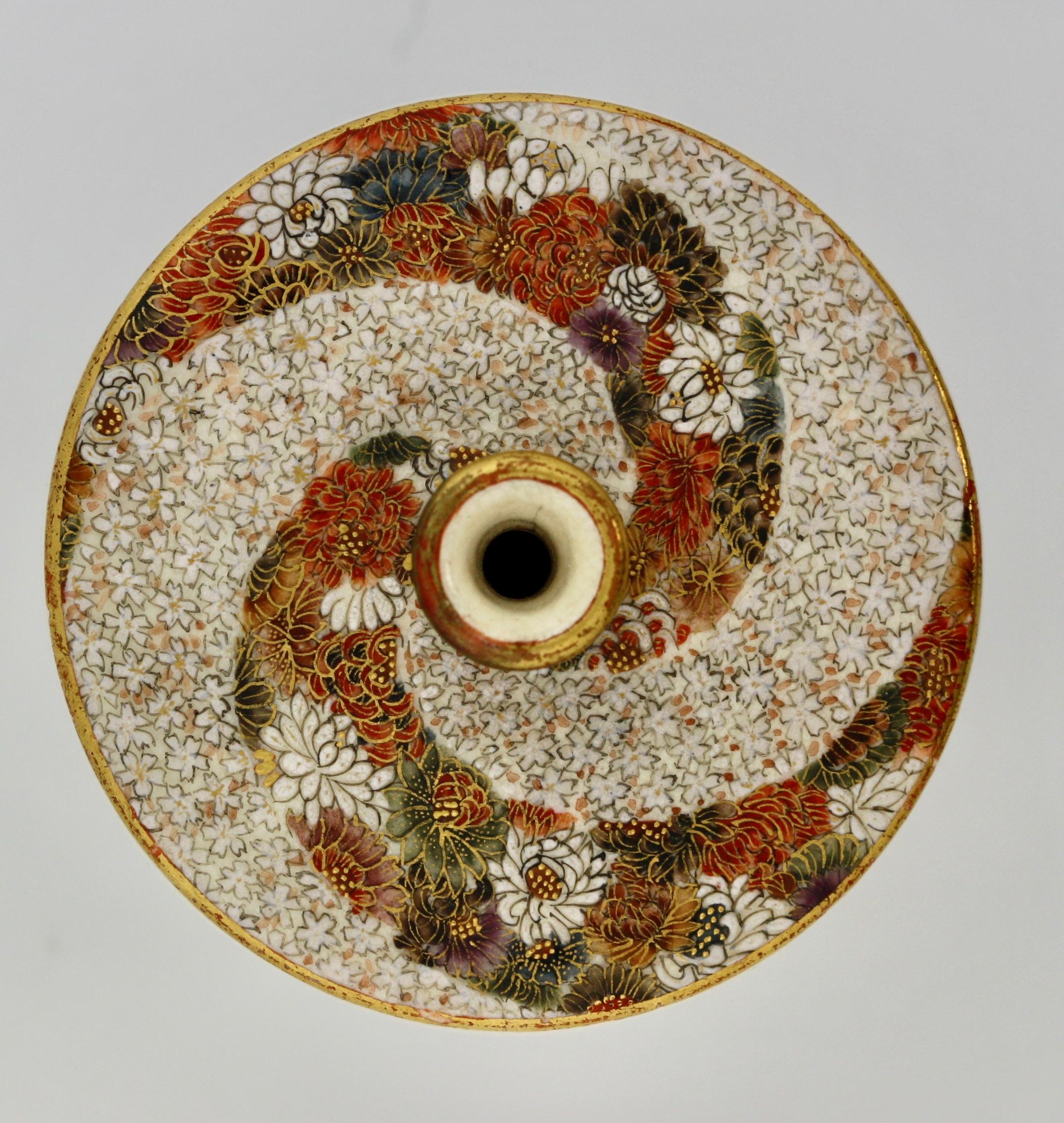 Satsuma Earthenware Flat Shouldered Ovoid Vase, Garlic Mouth by Yabu Meizan For Sale 1