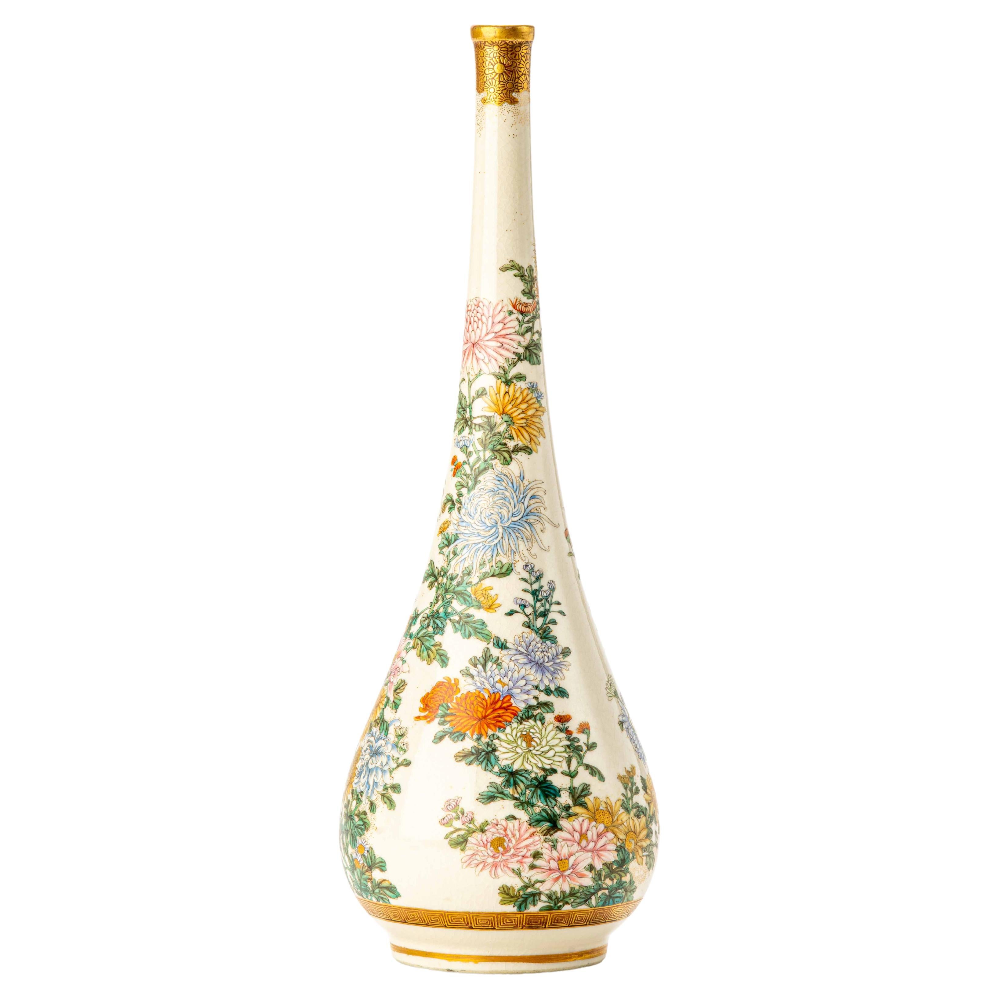 A Satsuma vase decorated with a garden of chrysanthemums For Sale