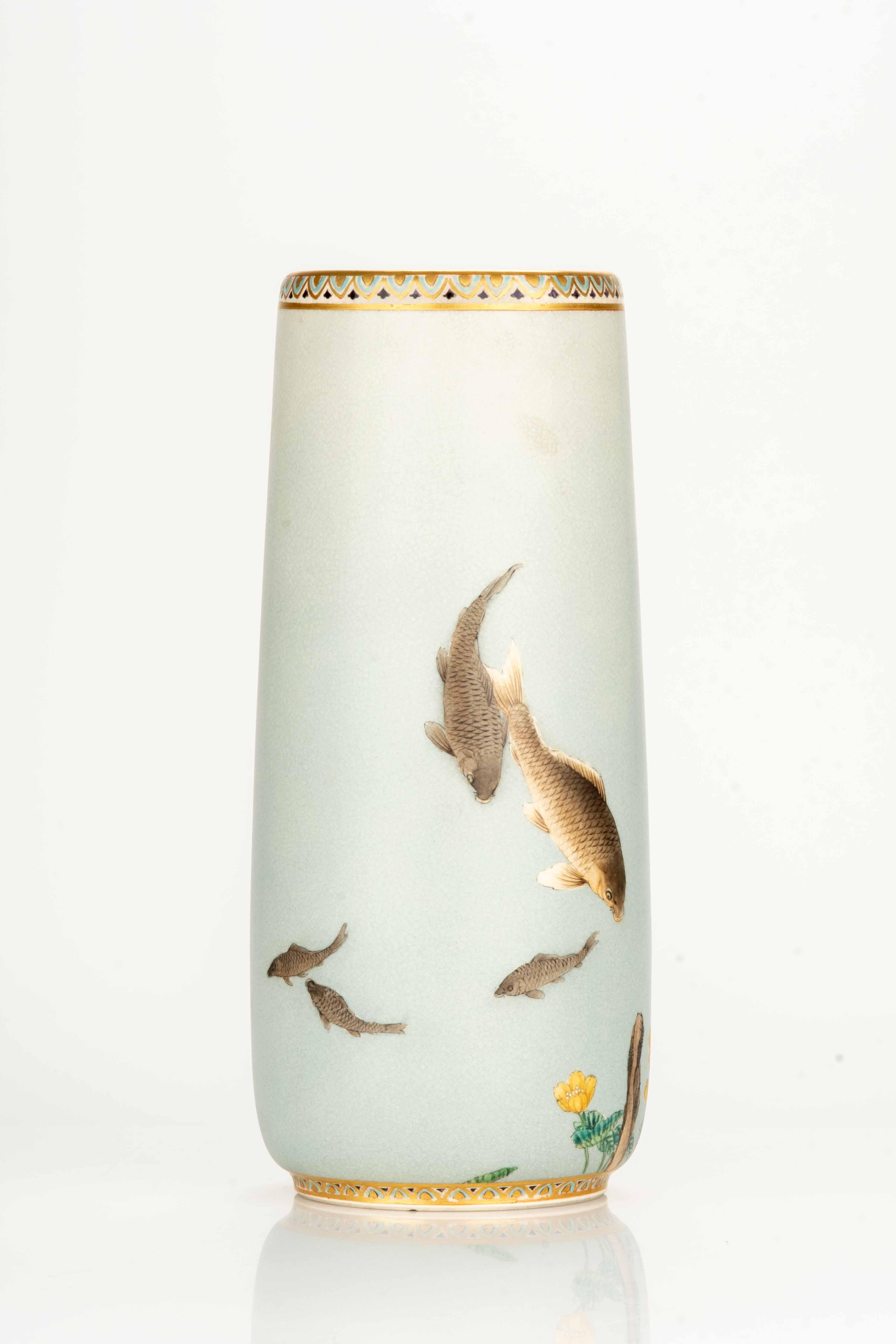Japonisme A Satsuma Vase Depicting A Group Of Carp Swimming In A Stream For Sale