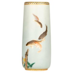 A Satsuma Vase Depicting A Group Of Carp Swimming In A Stream