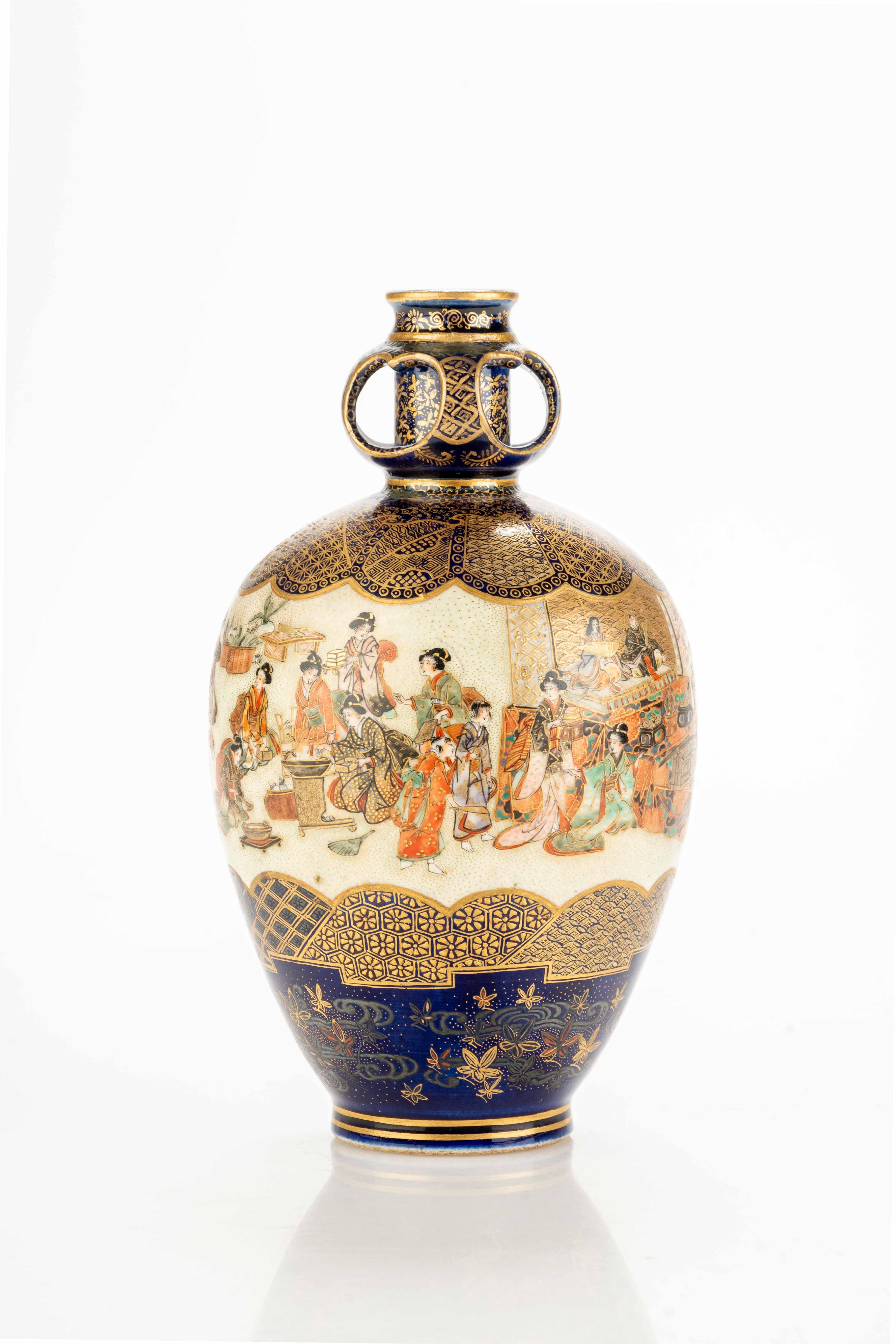 Japanese A Satsuma vase with numerous figures bringing gift