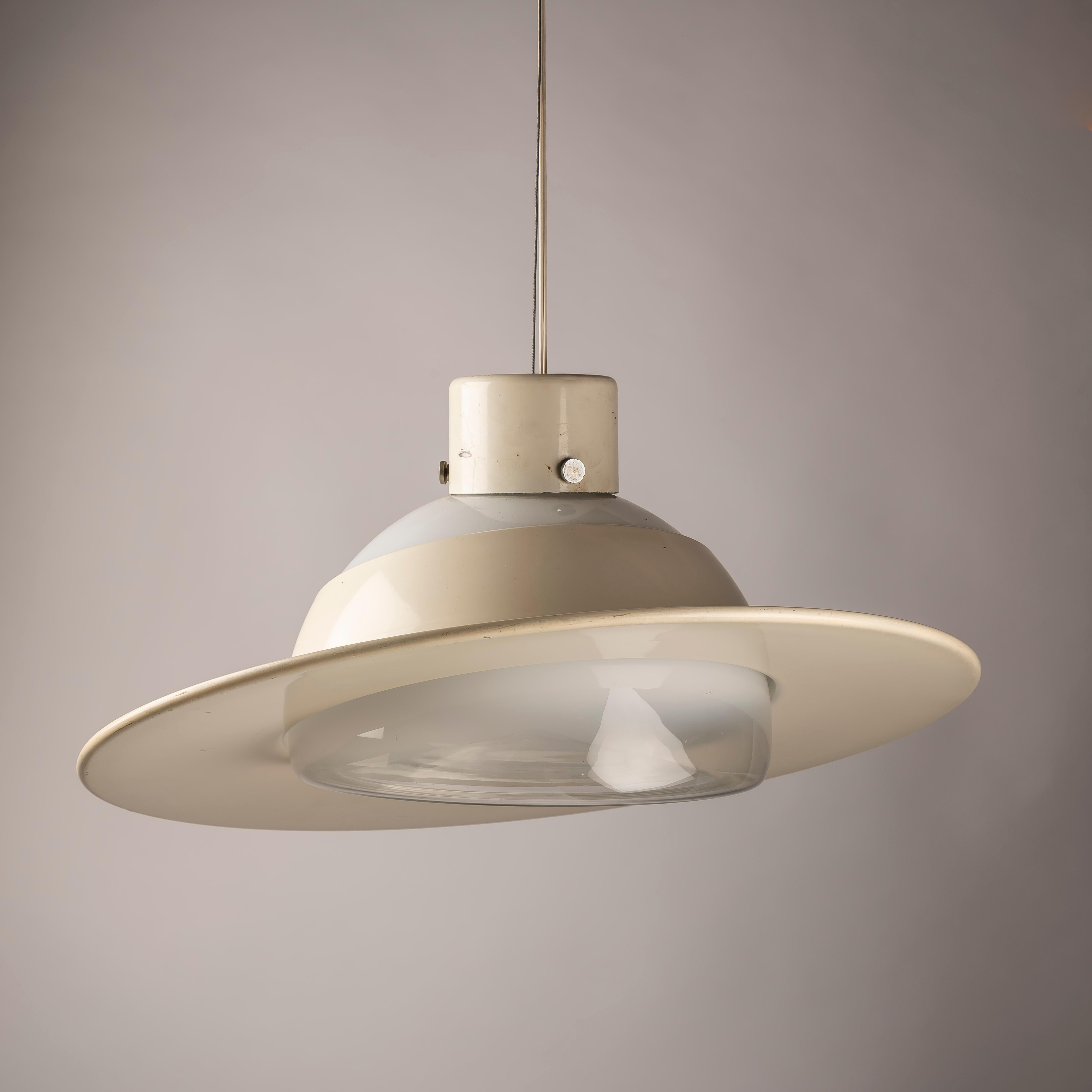 Lacquered A Saturn metal and Murano glass Space age Italian pendant lamp