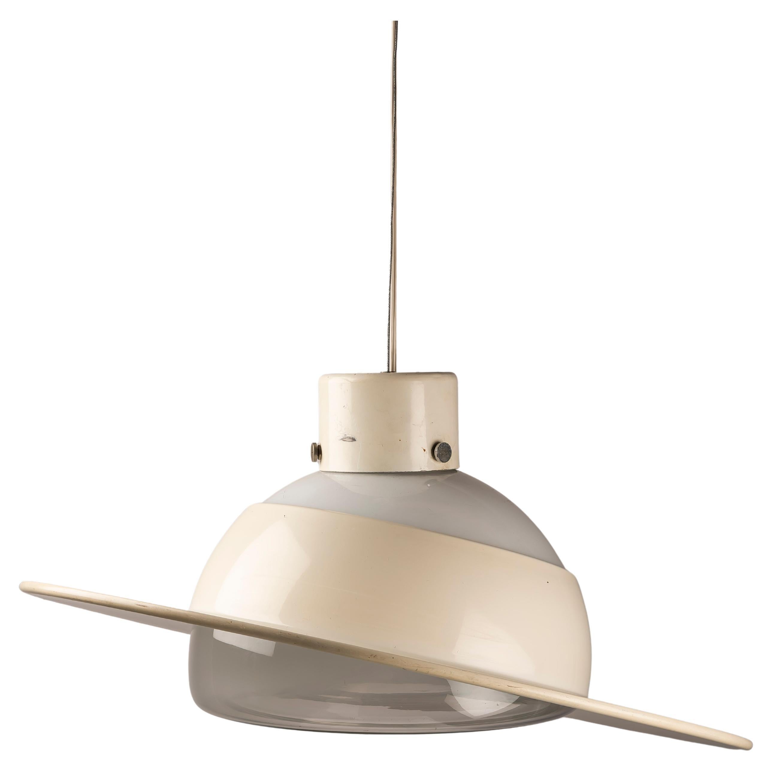 A Saturn metal and Murano glass Space age Italian pendant lamp For Sale