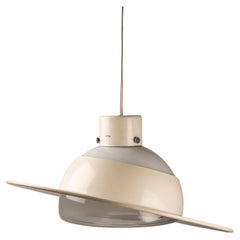 Una lámpara colgante italiana de la era espacial de metal y cristal de Murano