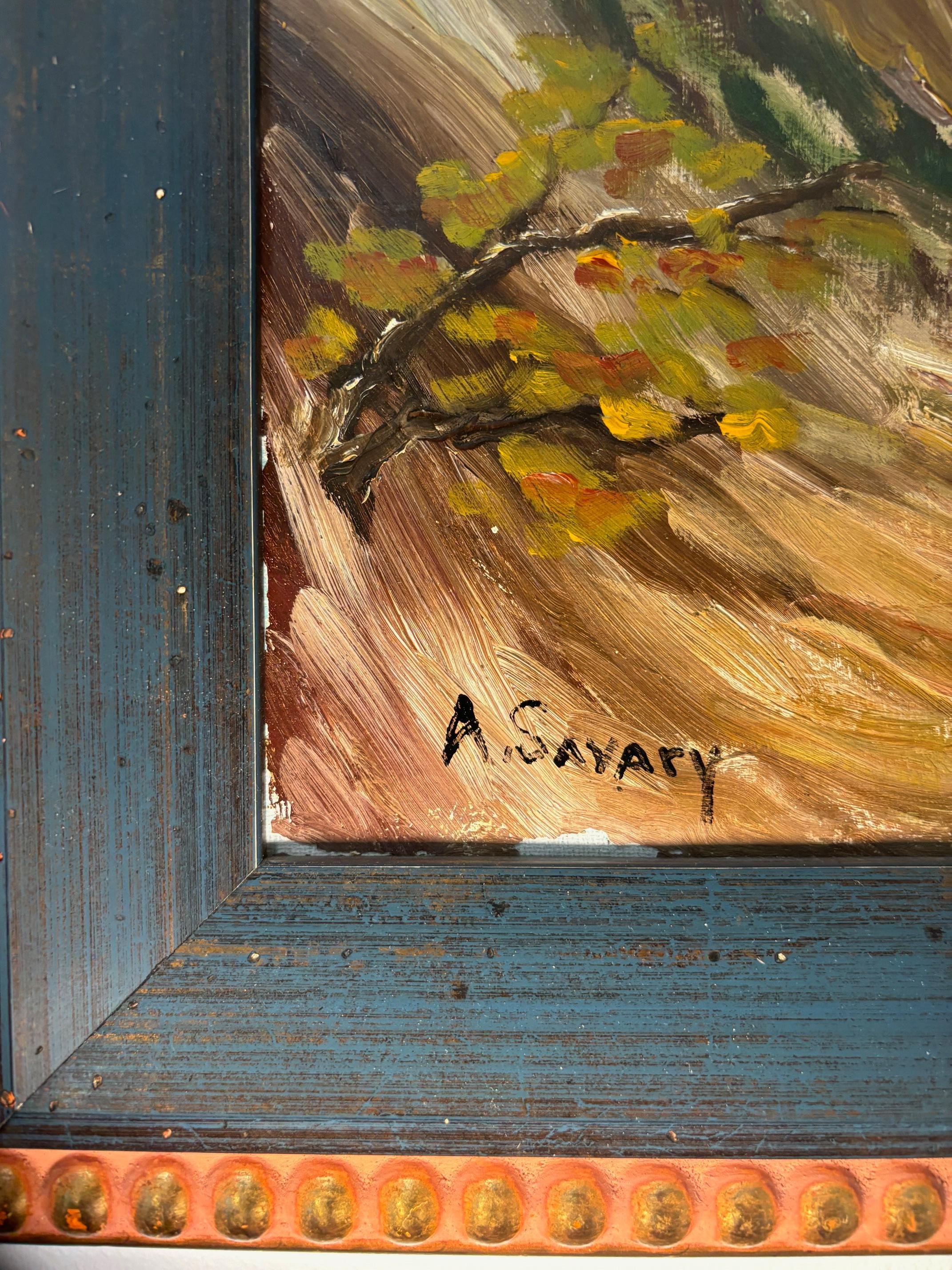 River Bank von A. Savary - Öl auf Leinwand 46x56 cm im Angebot 3