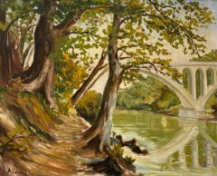 Banque de rivière par A. Savary - huile sur toile 46x56 cm