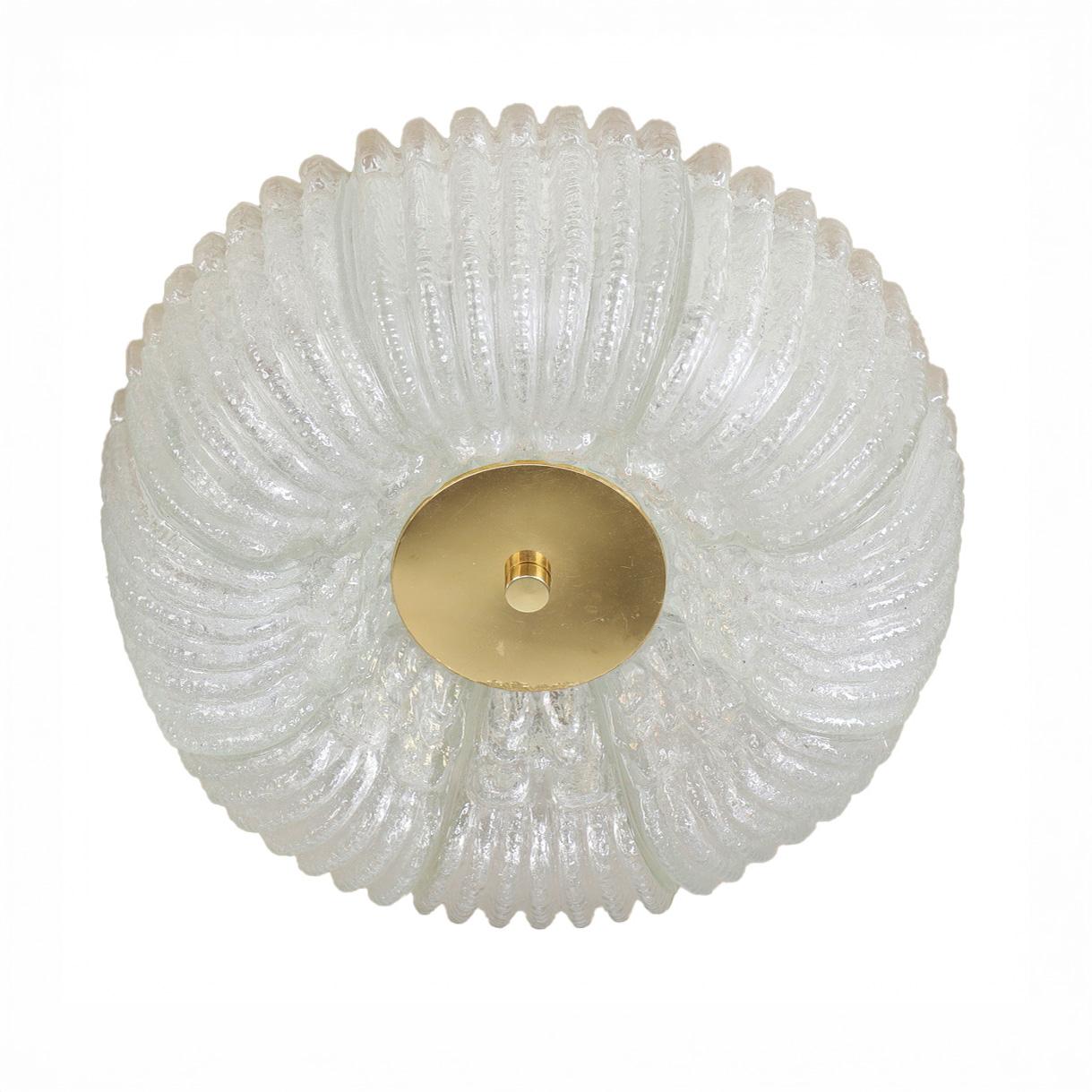 A Scalloped Glass and Brass Flush Mount c. 1950 For Sale 1
