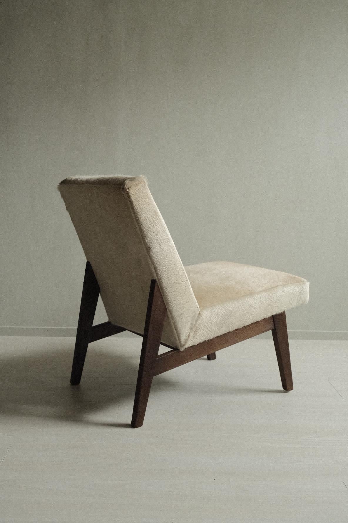 Mid-Century Modern Scandinavian Mid-Century Chair in Cowhide, in Style of Pierre Jenneret, 1950s