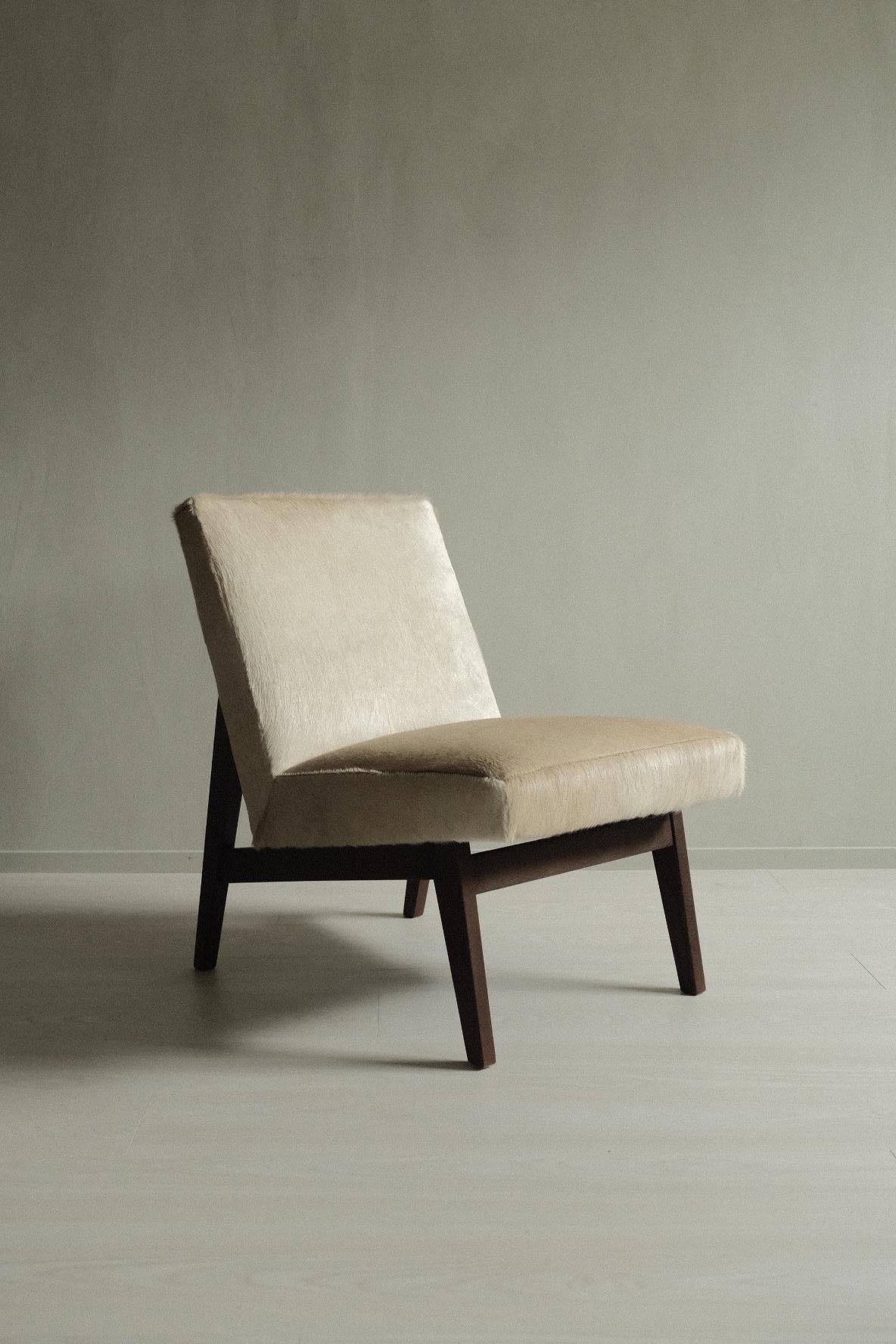 Scandinavian Mid-Century Chair in Cowhide, in Style of Pierre Jenneret, 1950s 3