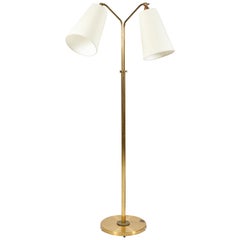 Scandinavian Modern Brass Two Armed Floor Lamp