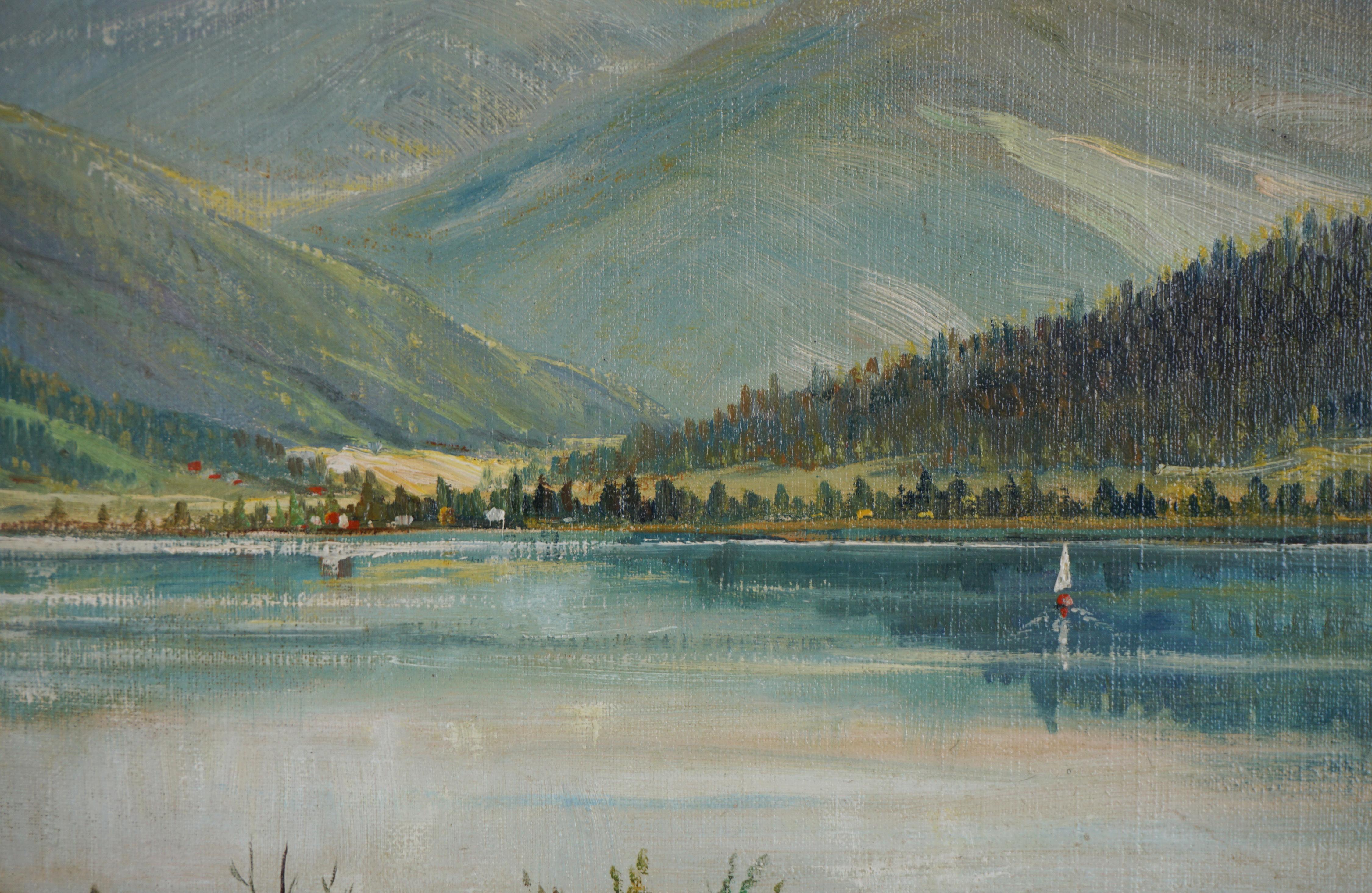 Mid Century Lake Berryessa Napa, California Landscape - Painting by A. Schaffner