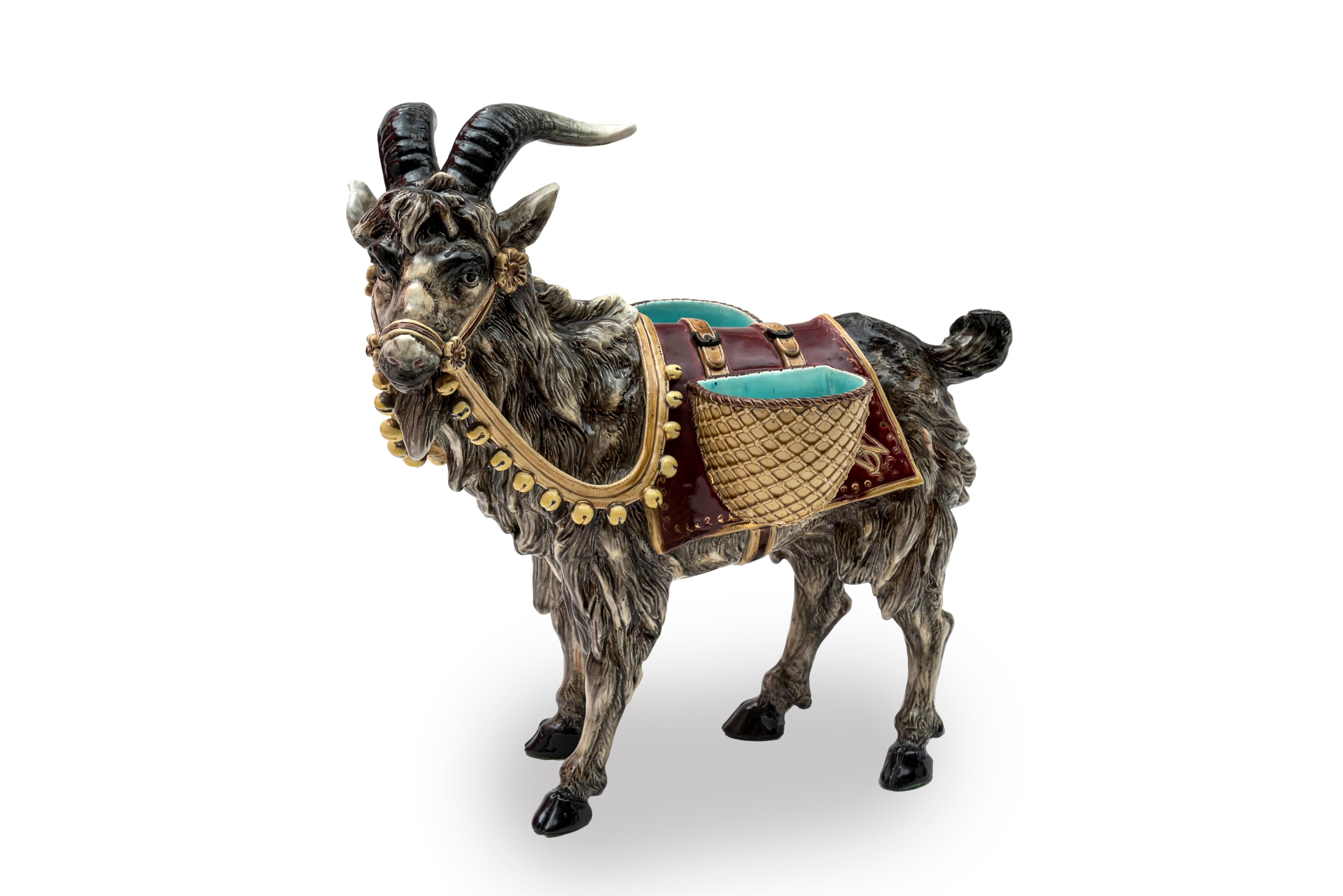 Austrian Schiller and Son Signed Faience Ibex, Late 19th Century For Sale