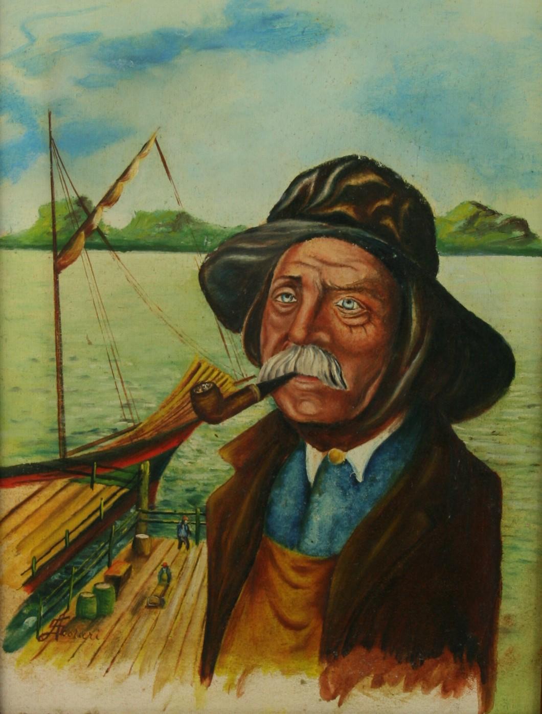 Antique Neapolitan Sea Captain Portrait Seascape Oil Painting For Sale 1