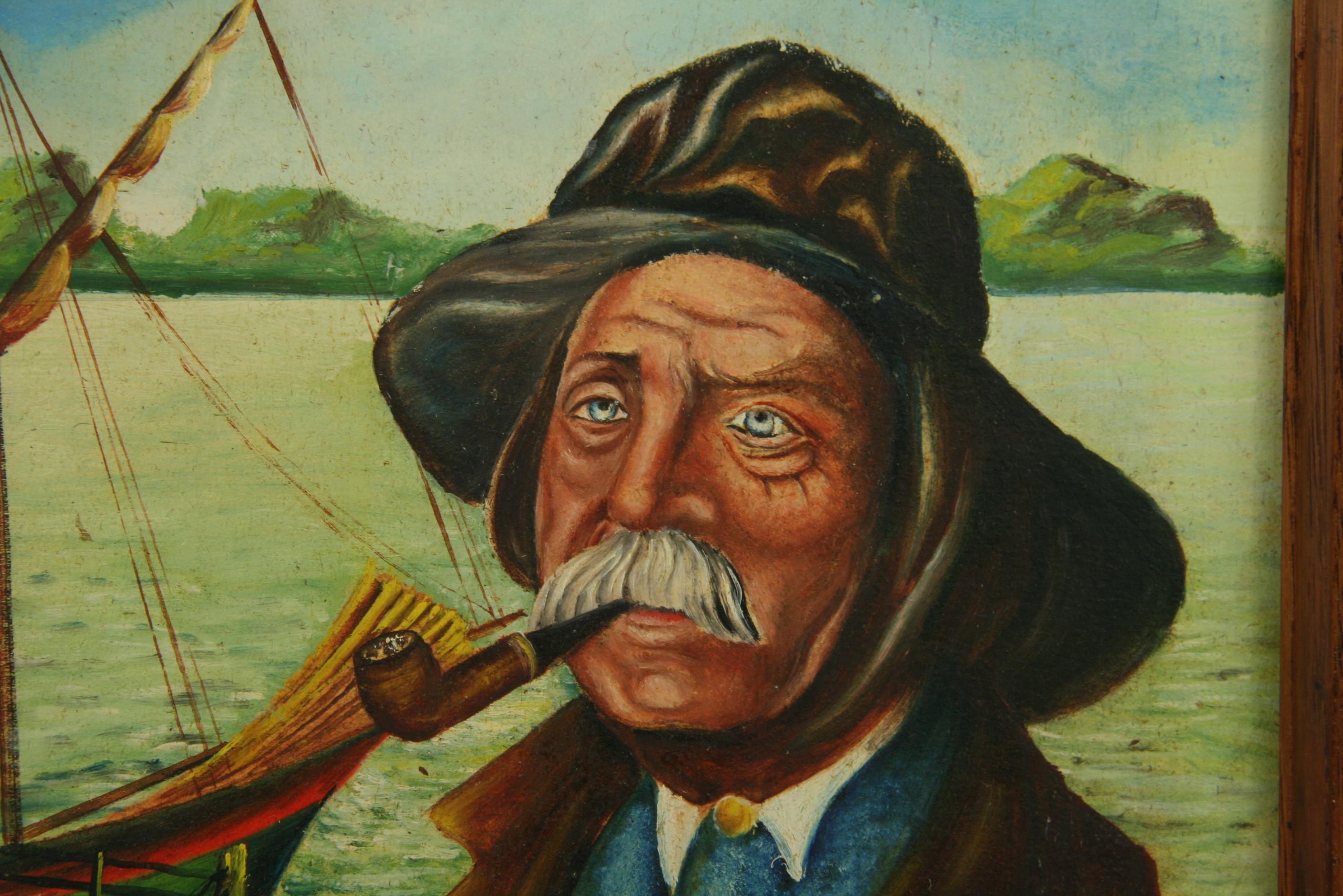 Antique Neapolitan Sea Captain Portrait Seascape Oil Painting For Sale 2