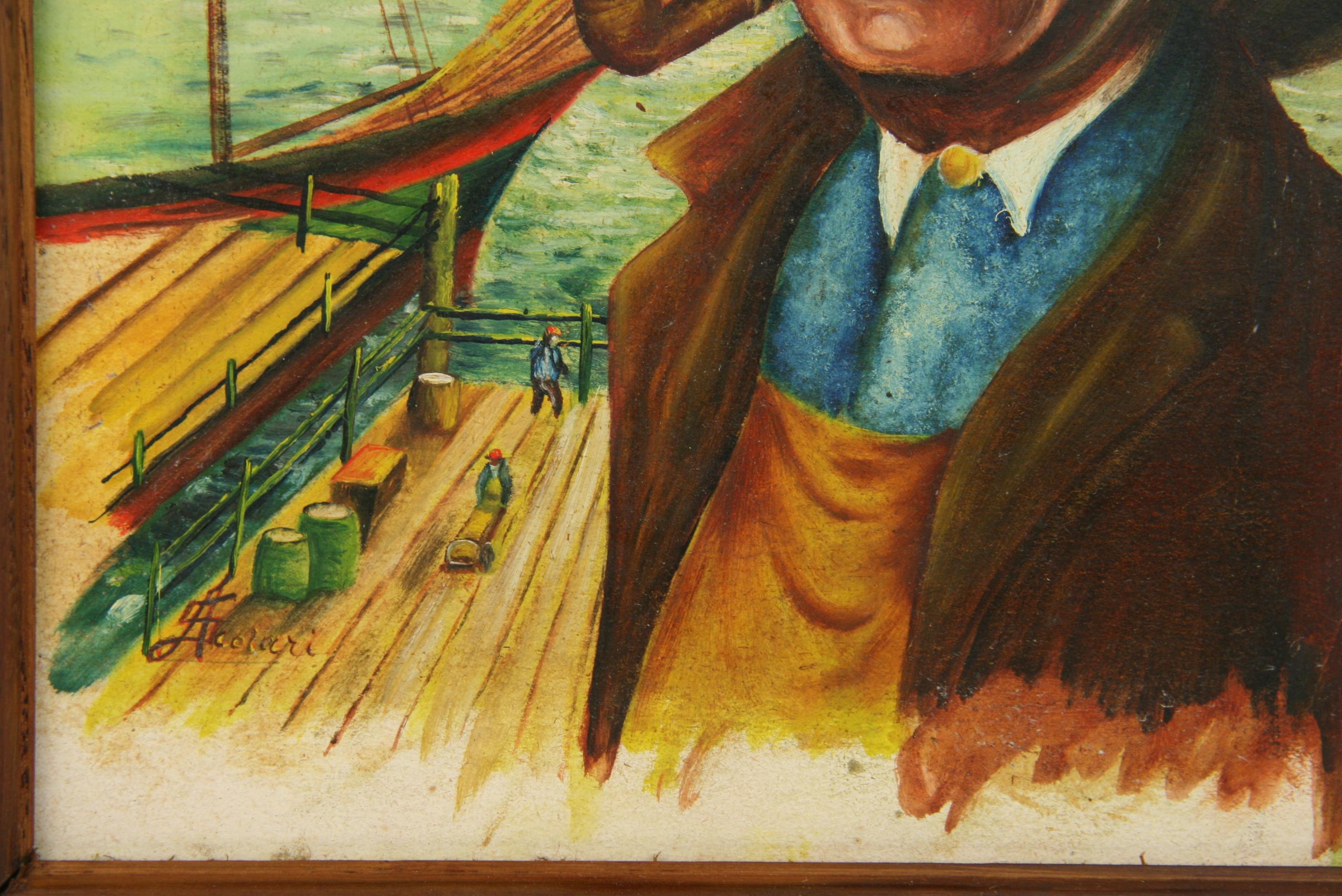 Antique Neapolitan Sea Captain Portrait Seascape Oil Painting For Sale 3