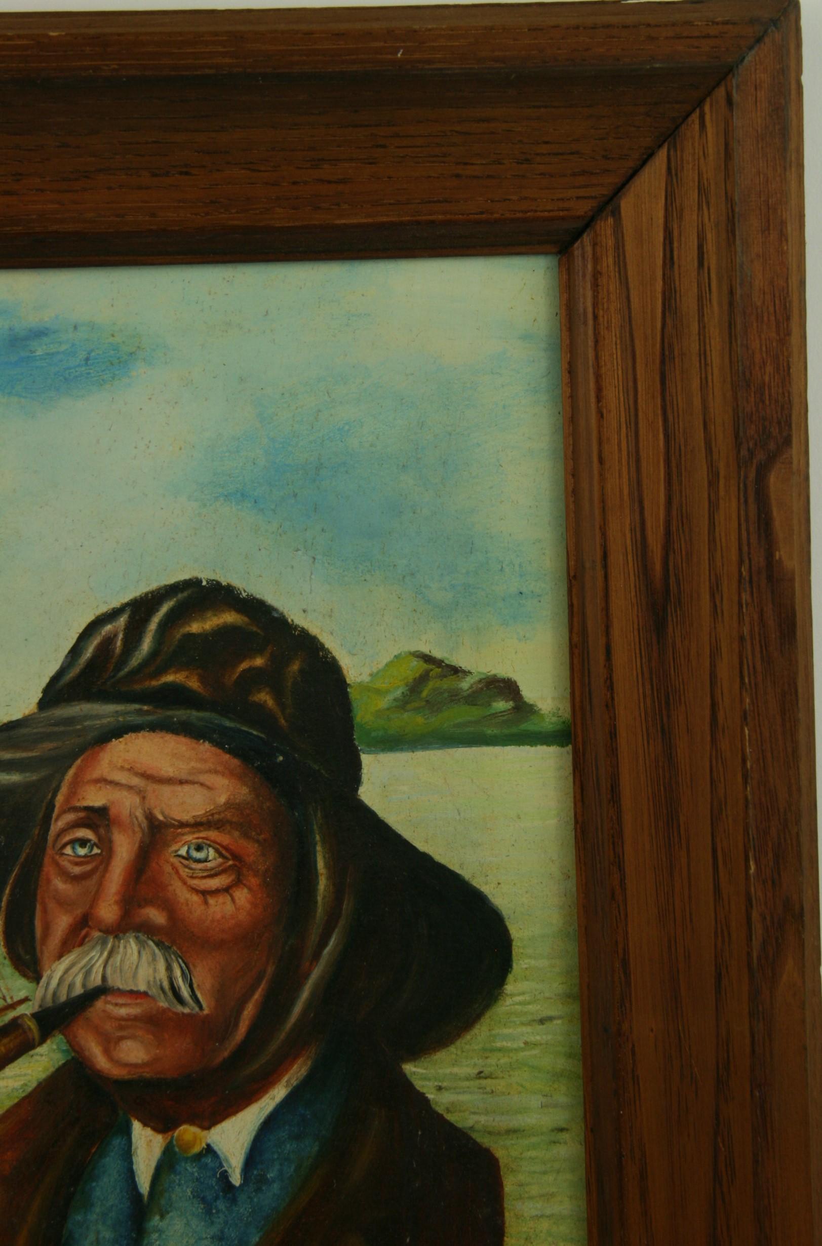 Antique Neapolitan Sea Captain Portrait Seascape Oil Painting For Sale 4