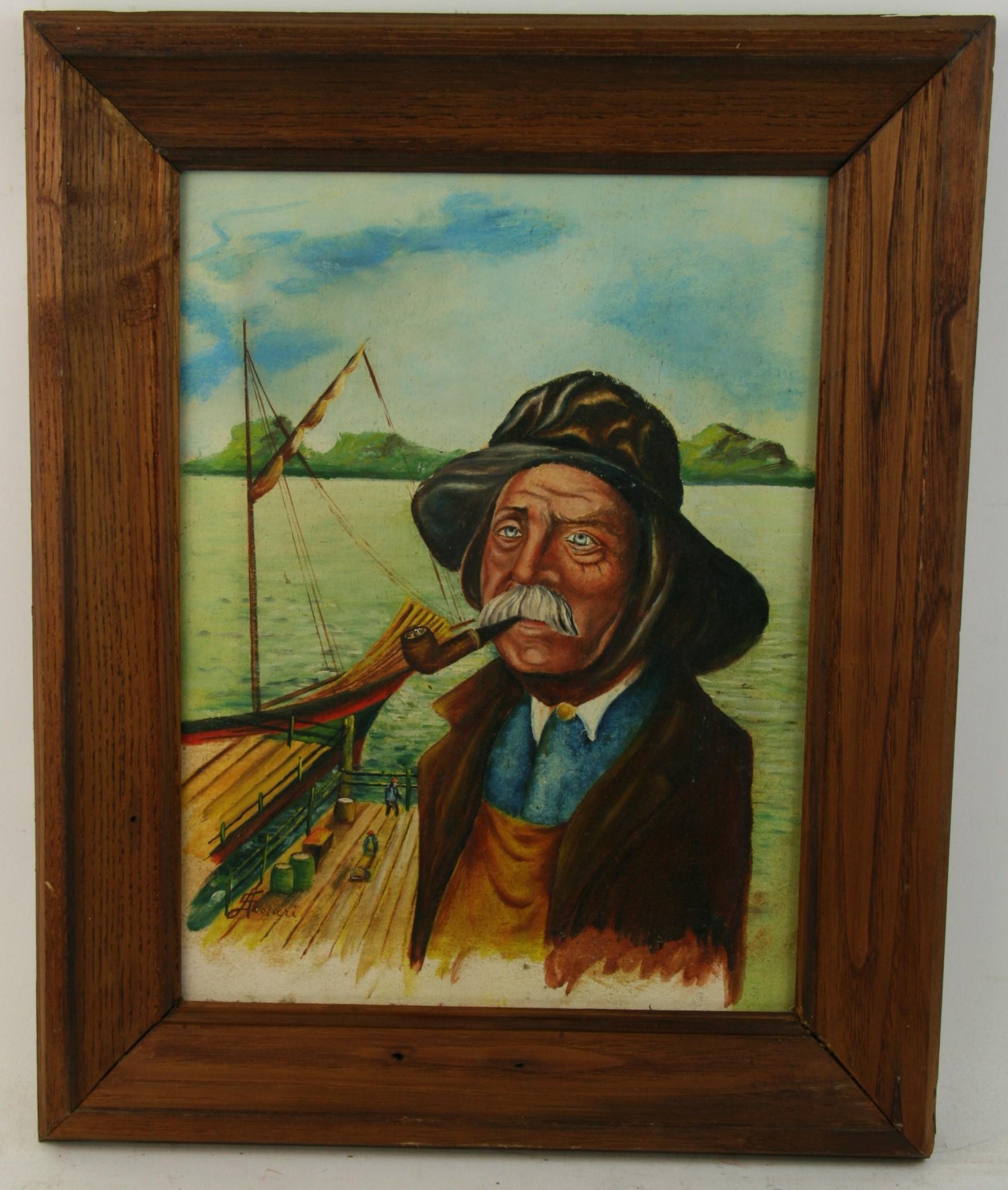 A. Scolari Landscape Painting - Antique Neapolitan Sea Captain Portrait Seascape Oil Painting