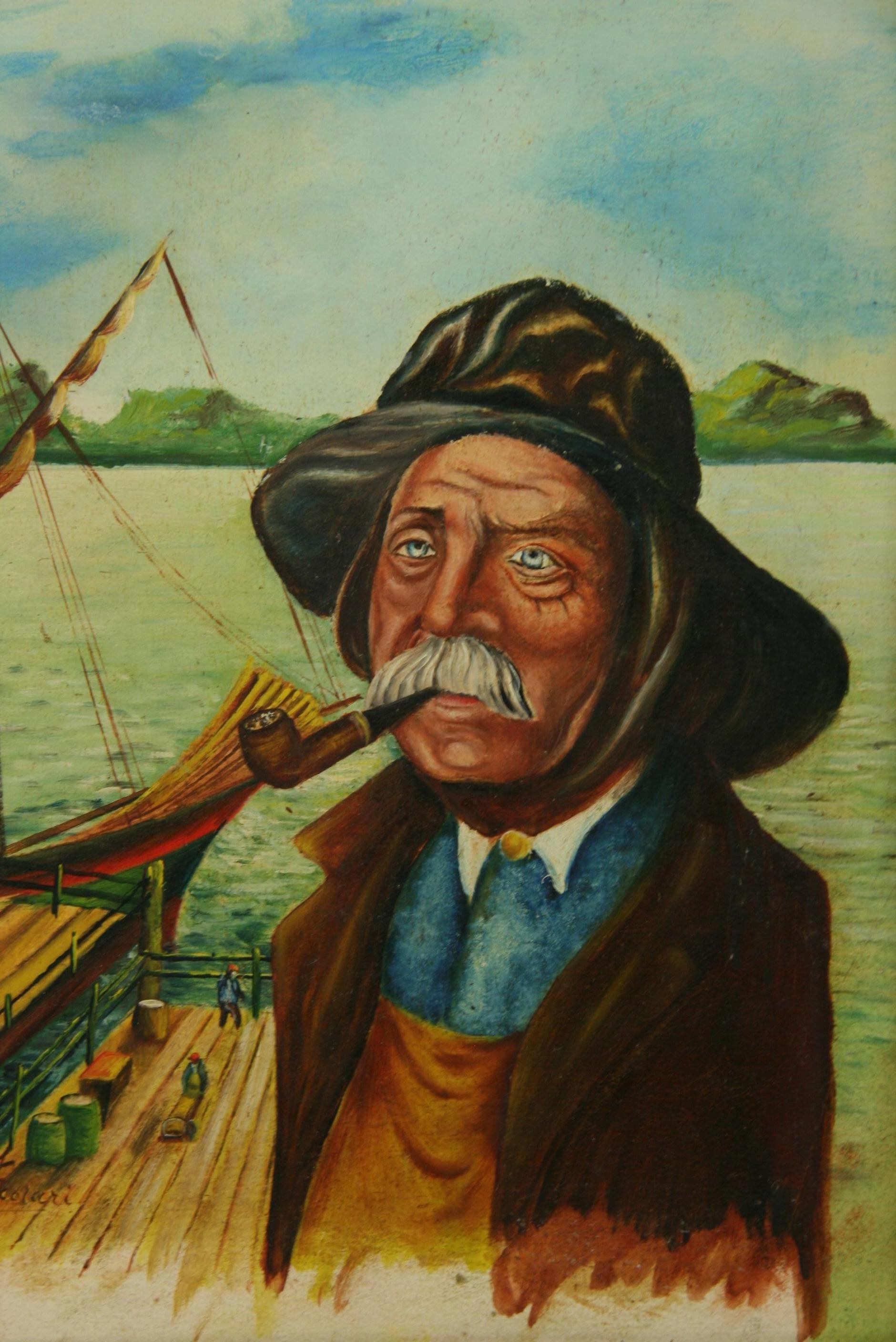 Neapolitan Sea Captain Portrait Seascape Oil Painting  For Sale 1