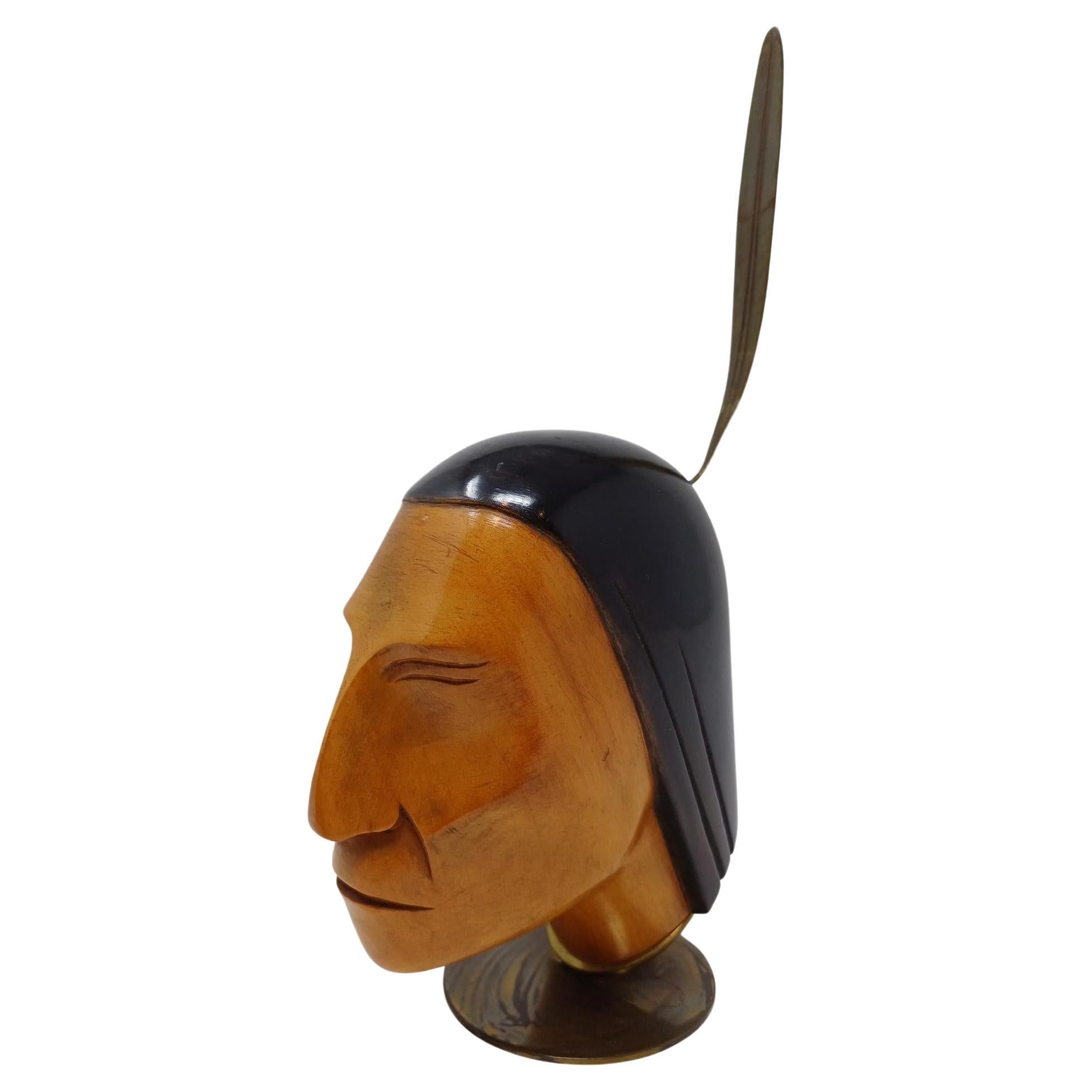 Sculpted Wood Bust by Karl Hagenauer of an Native American, circa 1930s For Sale