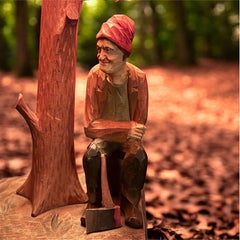 A sculpted Wood Lamp & Matching Shade By Paul Caron