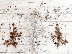 A Sculptural 1940's French White Painted Tole Wall Light