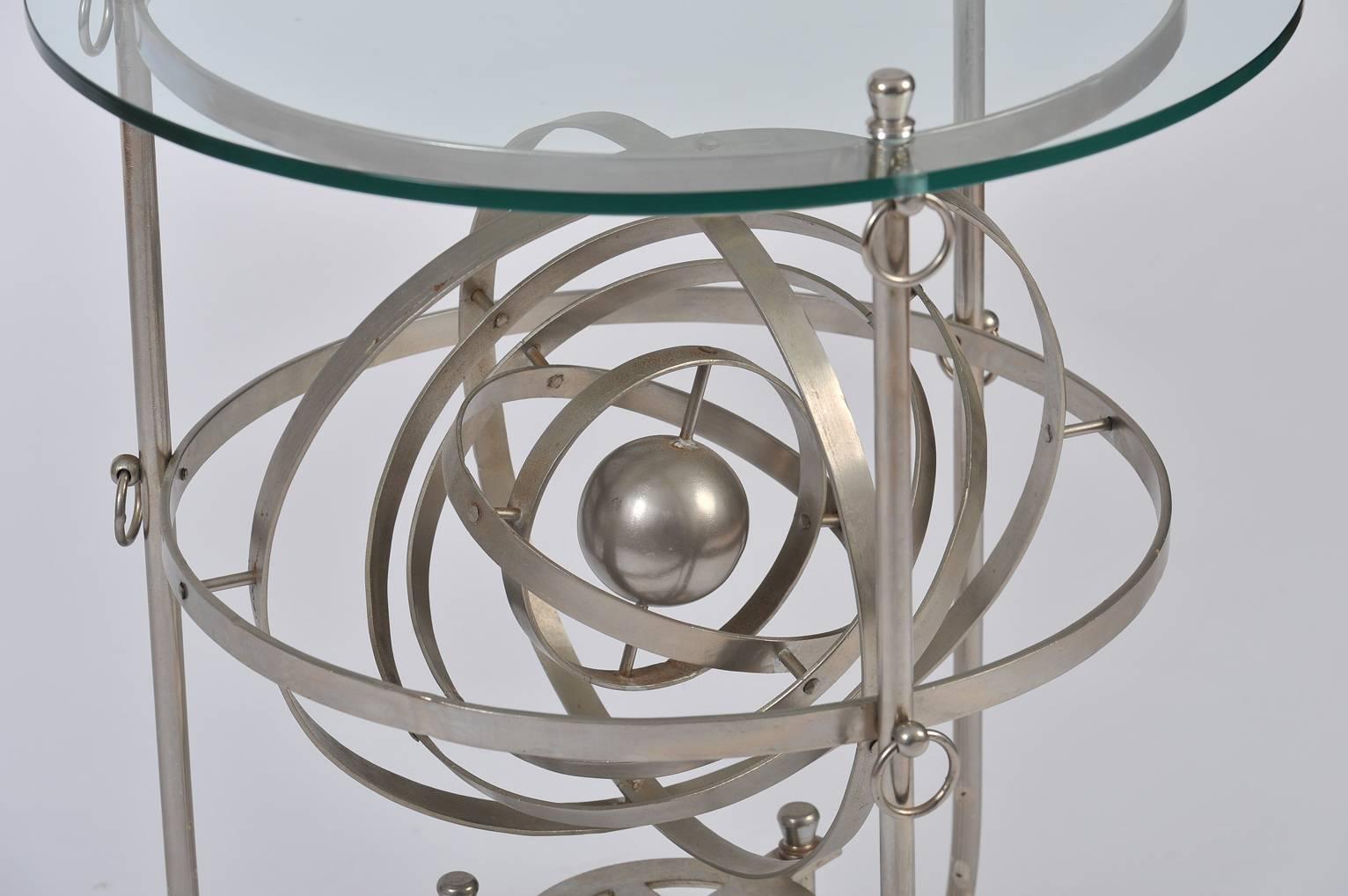 French Sculptural 1950s Steel Armillary Side Table