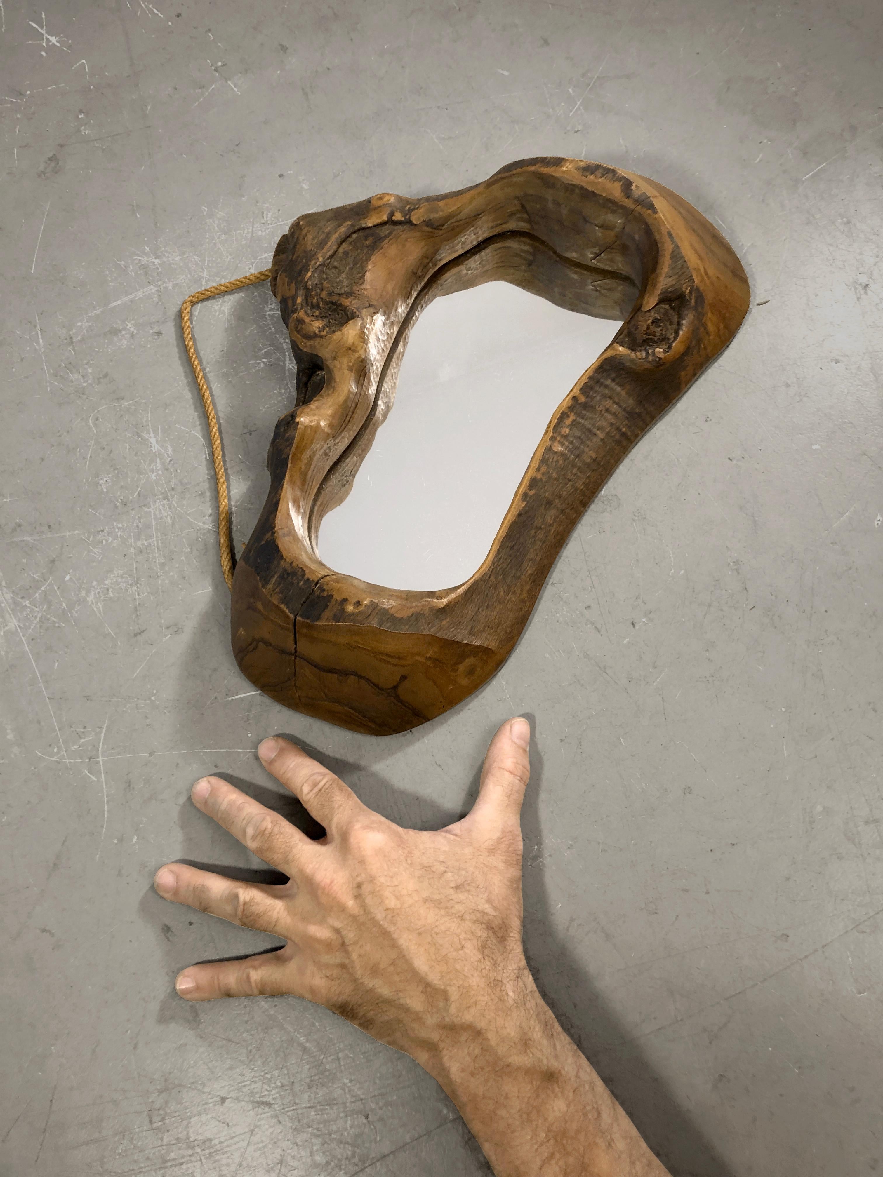 A Sculptural BRUTALIST Free-Form MIRROR in NAKASHIMA Style, France 1950 For Sale 1