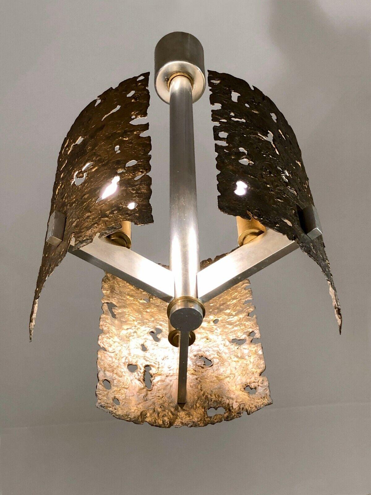 French A Sculptural SHABBY-CHIC BRONZE BRUTALIST 3 Lights CEILING FIXTURE, France 1970 For Sale