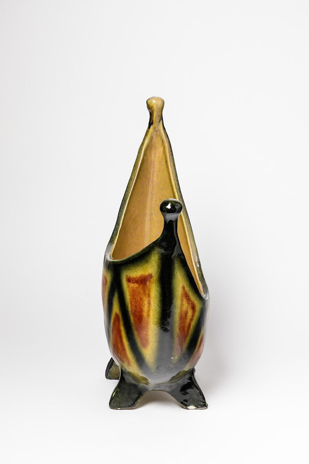 Beaux Arts Sculptural Ceramic Table Lamp by Accolay, circa 1960-1970