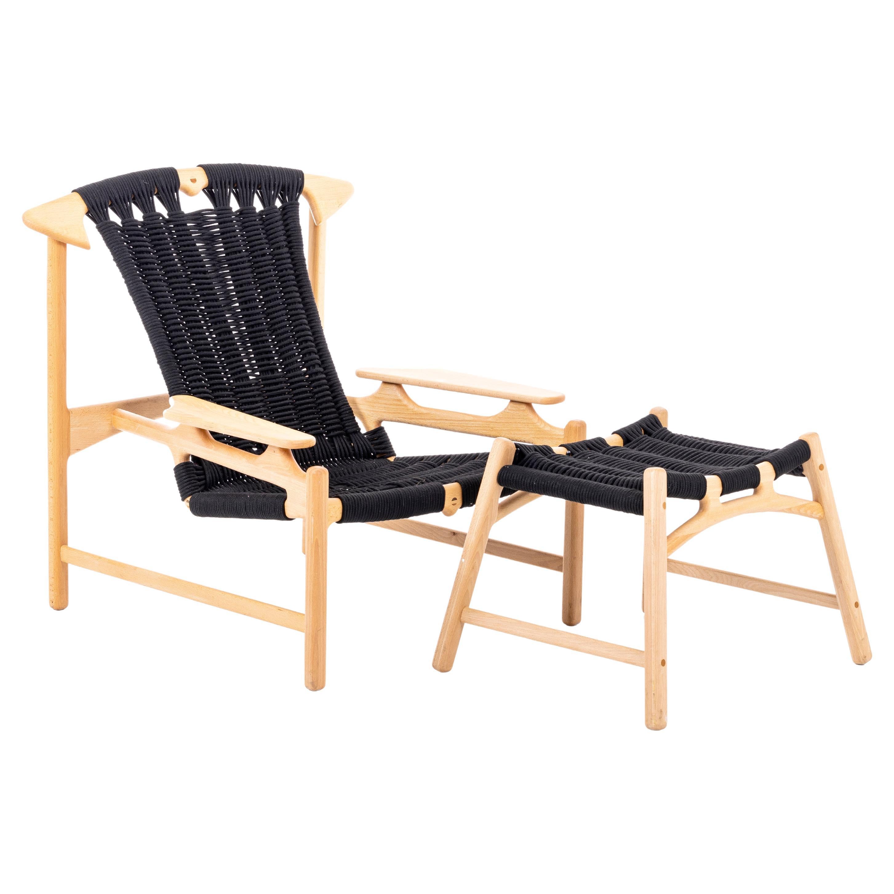 Sculptural Martin Godks Mg27 Lounge 'Hunting Chair and Ottoman' Denmark C.1990 For Sale