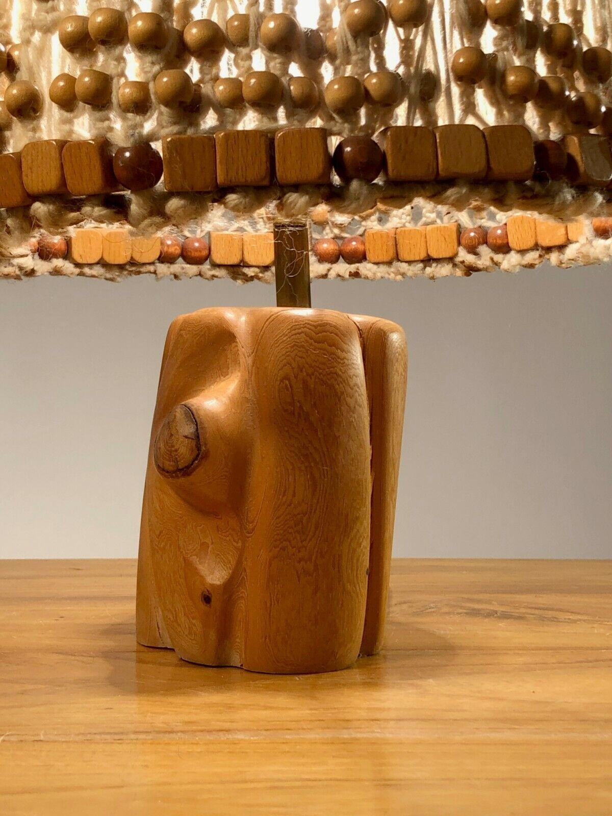 A Sculptural MID-CENTURY-MODERN BRUTALIST RUSTIC Wood TABLE LAMP,  France 1950 6