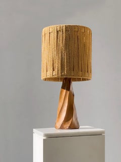 A Sculptural MID-CENTURY-MODERN BRUTALIST RUSTIC Wood TABLE LAMP,  France 1970