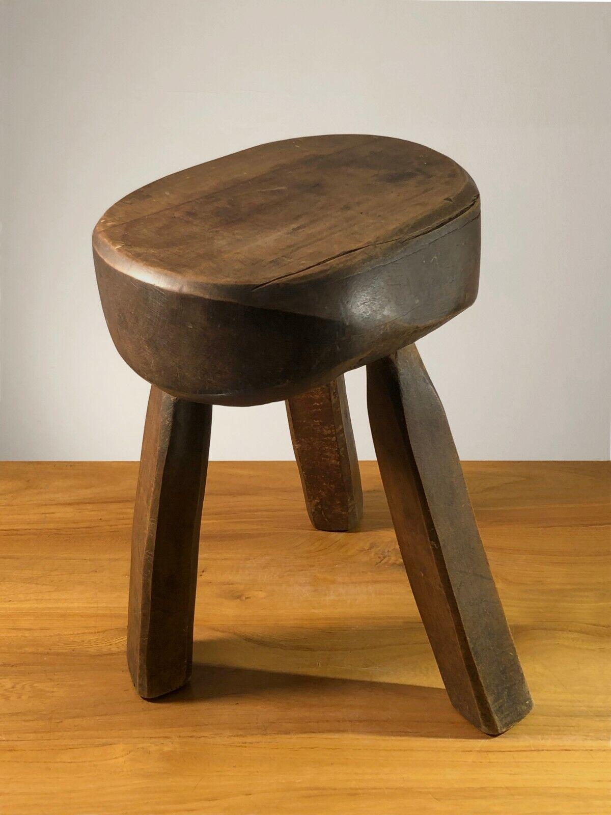 Wood A BRUTALIST MID-CENTURY-MODERN RUSTIC STOOL, MAROLLES Style, France 1950 For Sale