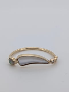 A Sculptural Modernist Asymmetric Ring: Mother-of-Pearl, Opal, and Diamonds 14k