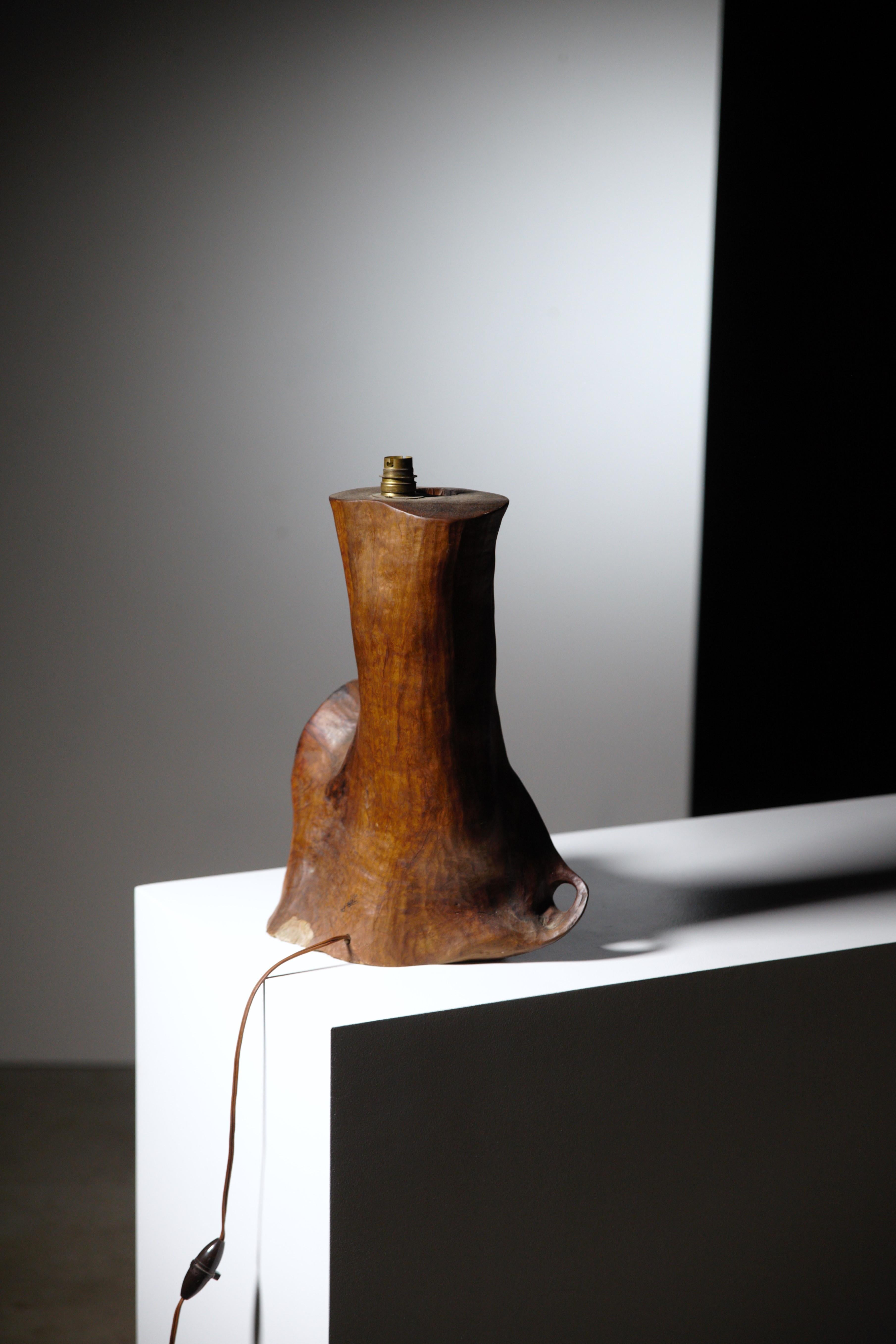A Sculptural Olive Wood Lamp France 1970s For Sale 1