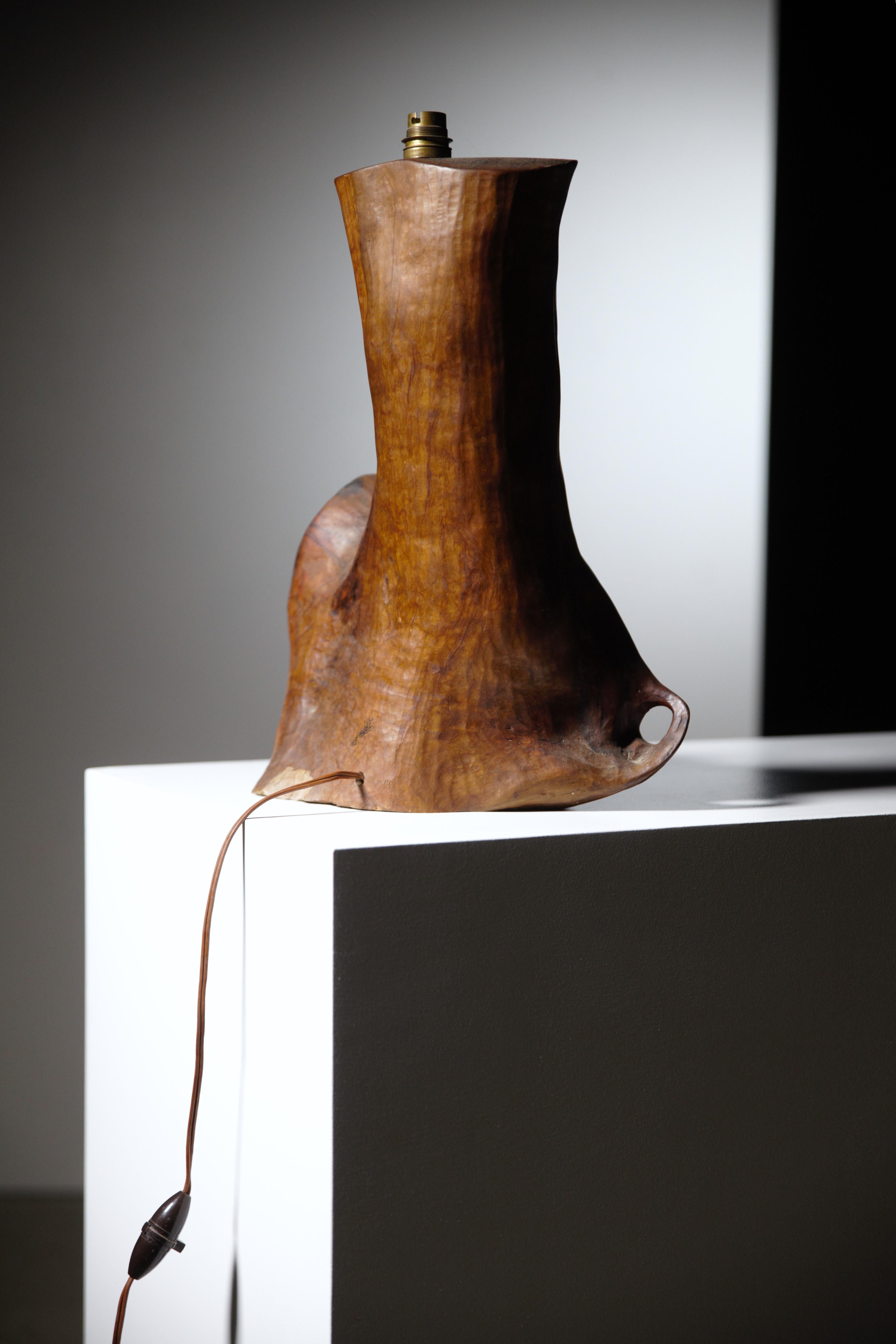 A Sculptural Olive Wood Lamp France 1970s For Sale 4
