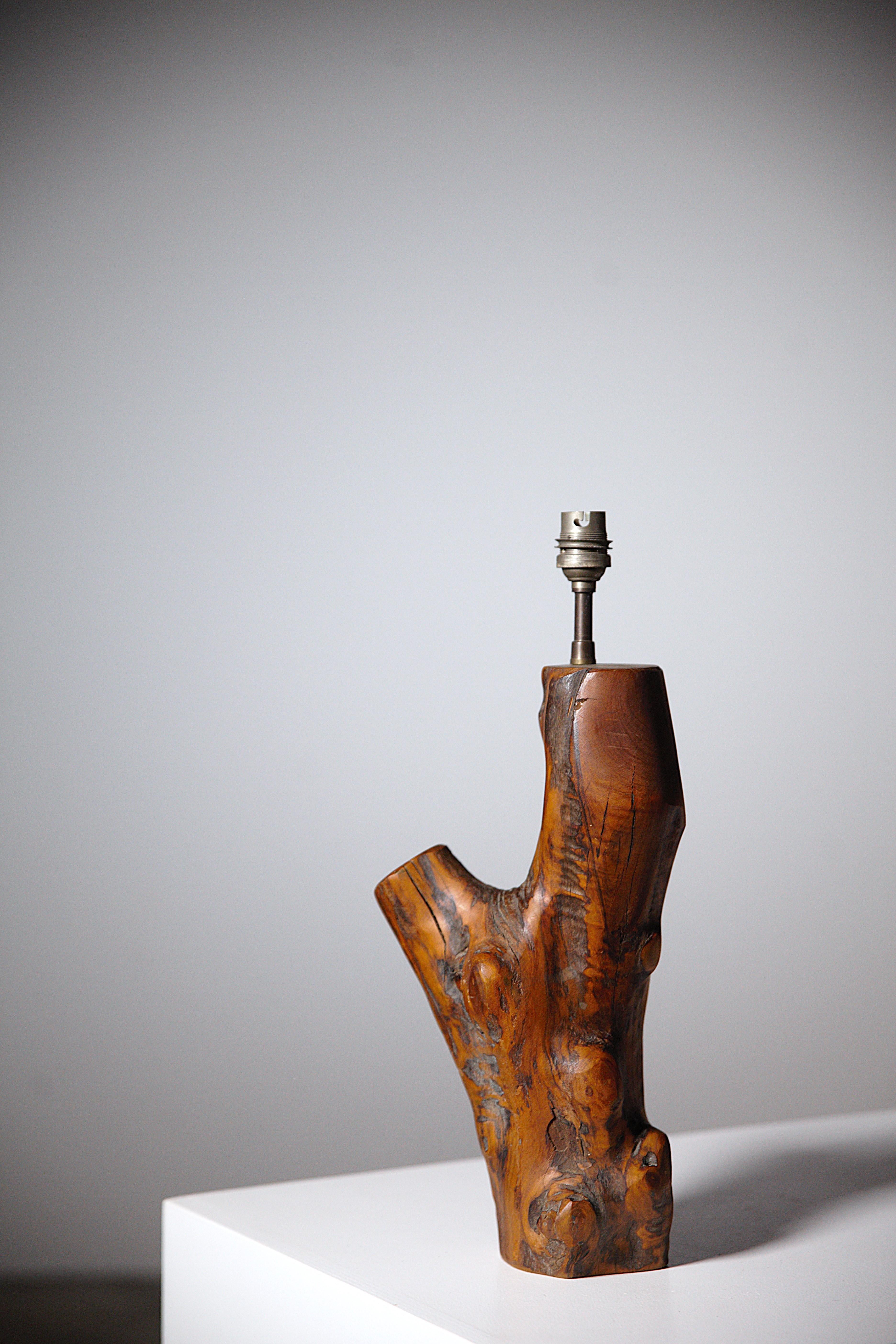 French A Sculptural Olive Wood Lamp South of France 1970s For Sale