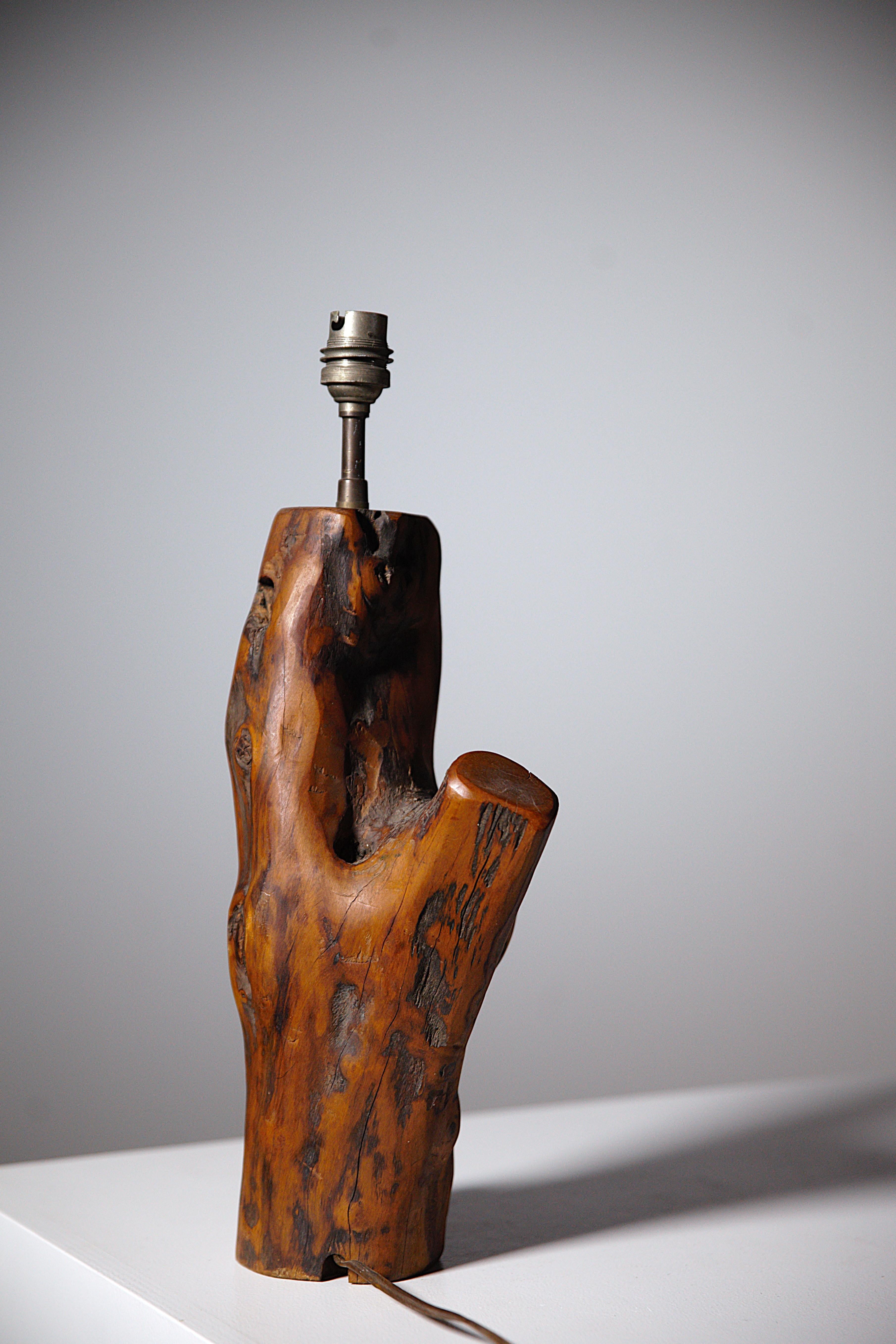 A Sculptural Olive Wood Lamp South of France 1970s For Sale 3